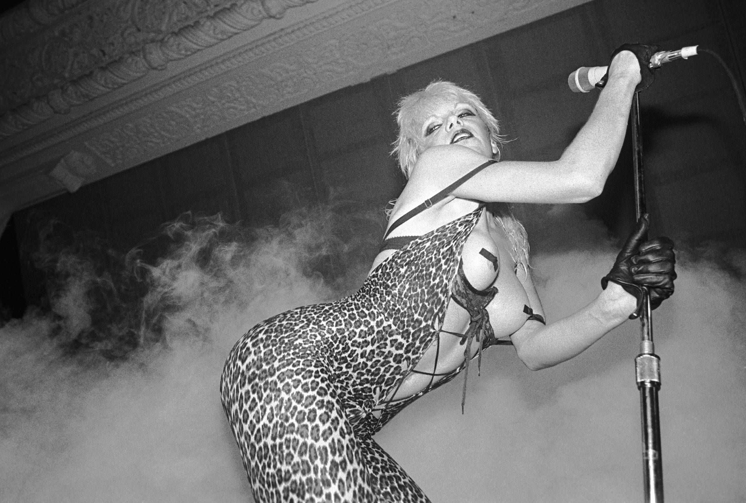 Wendy O. Williams of the Plasmatics performs at Stages, Chicago, Illinois, September 21, 1980. (Photo by Kirk West/Getty I...