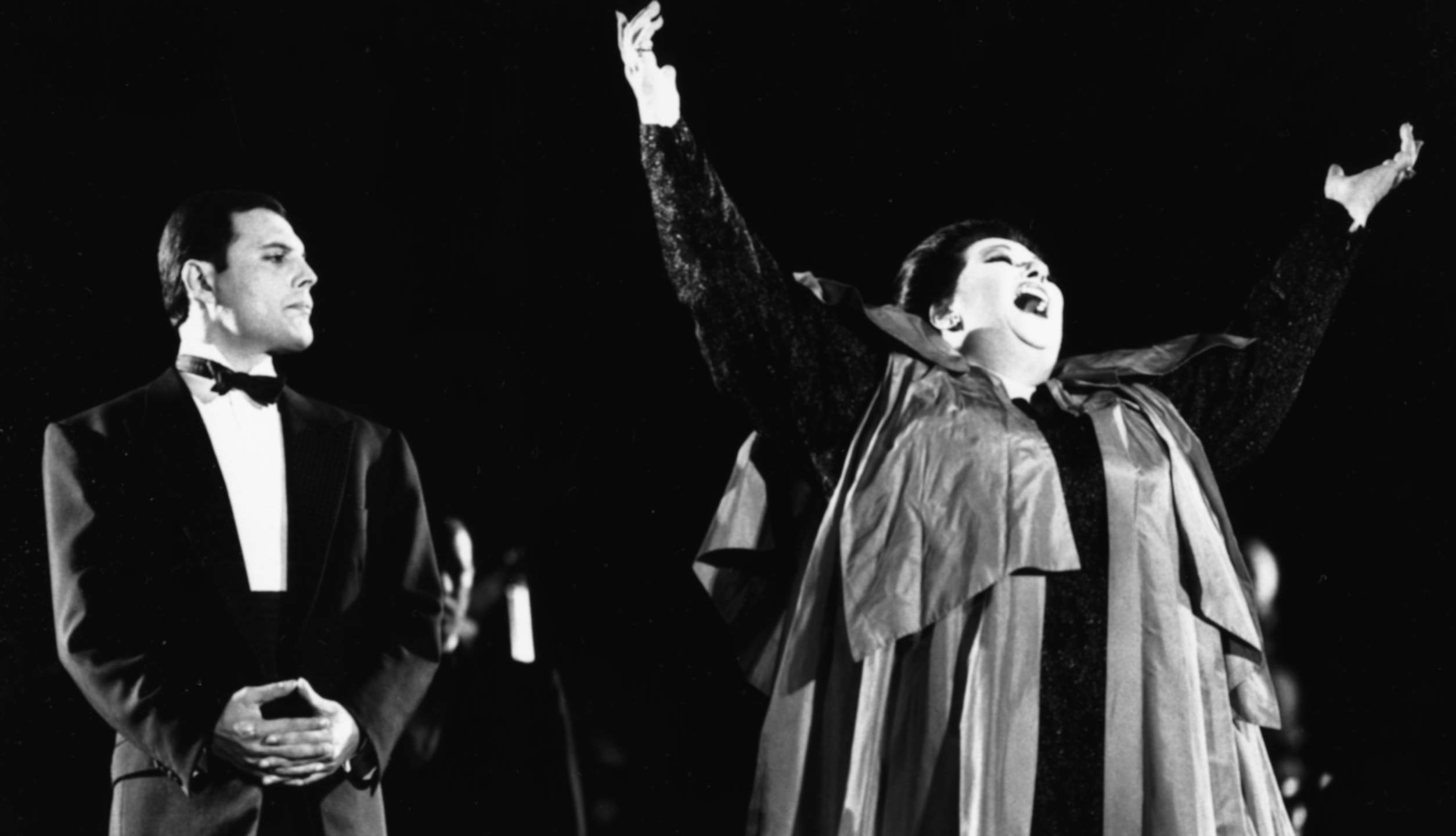 Singers Freddie Mercury and Montserrat Caballe performing their song 'Barcelona' at the cultural Olympiad in Barcelona, Sp...