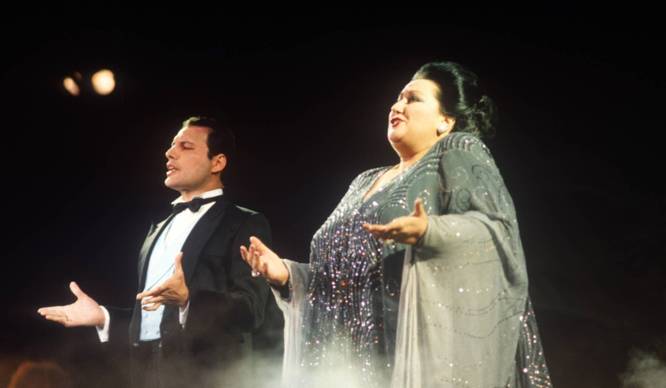 IBIZA, SPAIN - MAY 29: Freddie Mercury and Monserrat Caballe perform Barcelona at KU club Ibiza on May 29, 1987 in Ibiza, ...