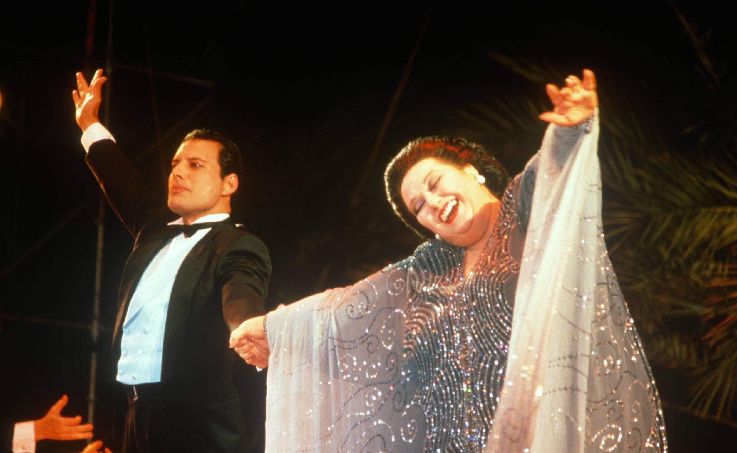 IBIZA, SPAIN - MAY 29: Freddie Mercury and Monserrat Caballe perform Barcelona at KU club Ibiza on May 29, 1987 in Ibiza, ...