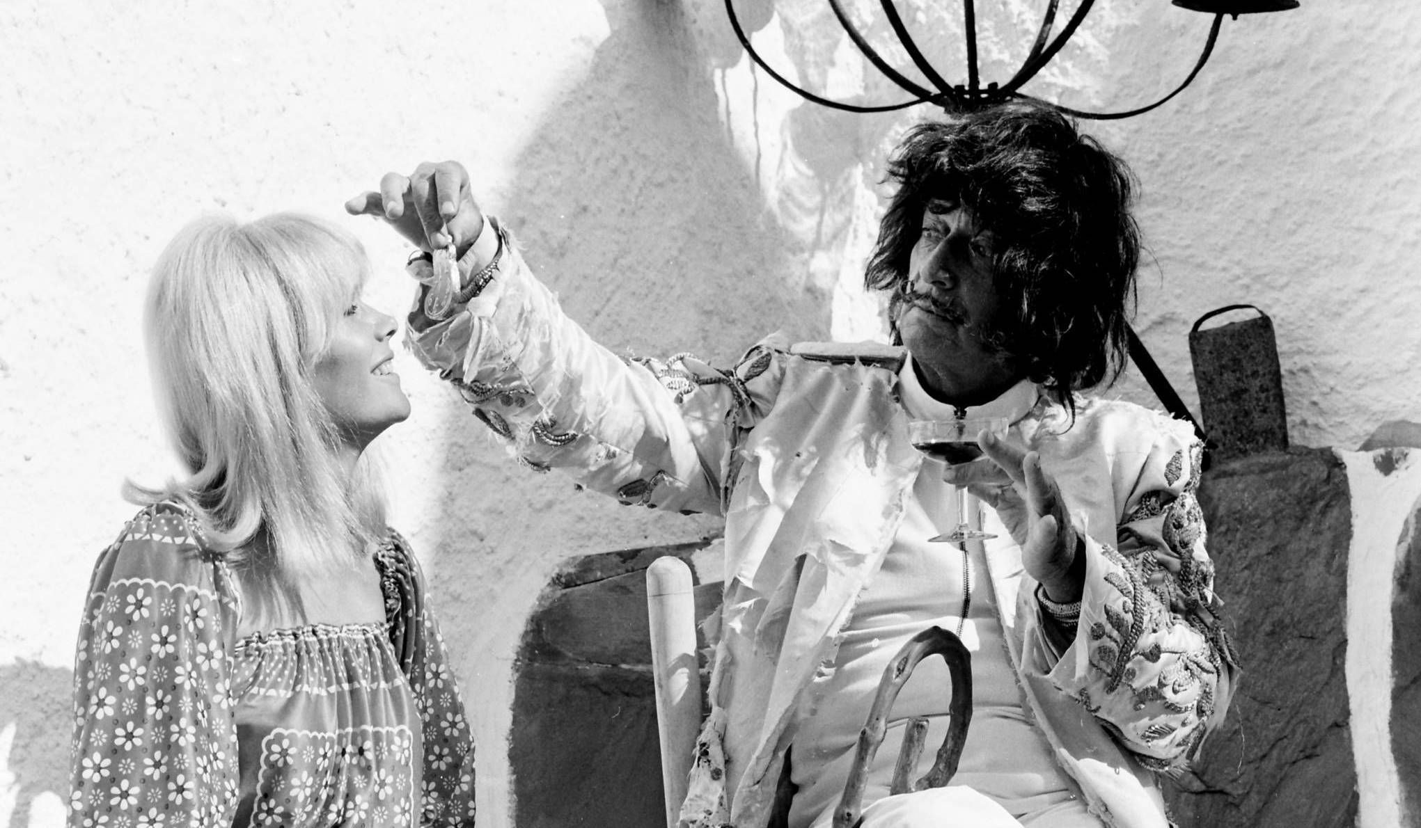 The Spanish painter Salvador Dali during the filming of the Spanish Television program Doble Imagen at his home in Por...