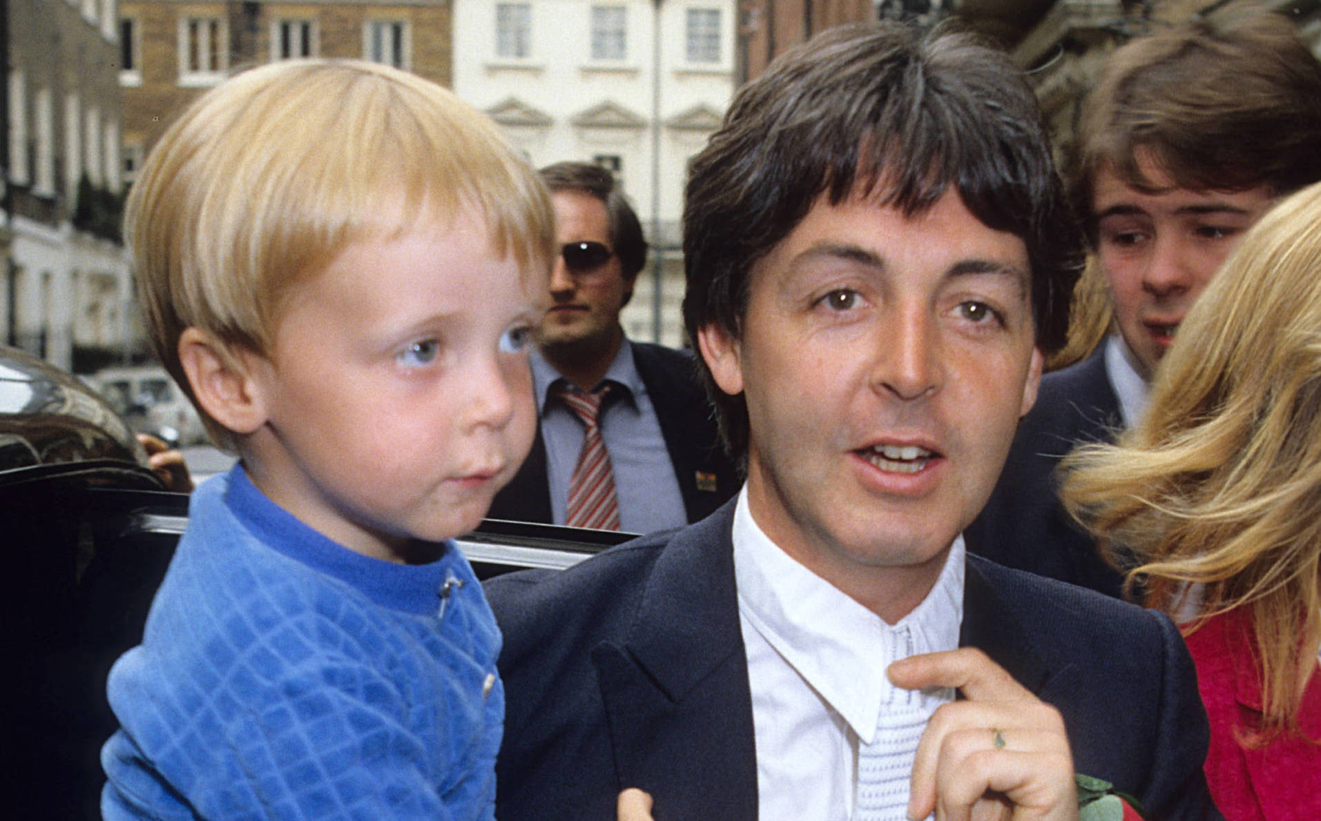 Paul McCartney and son James at Rags Club Mayfair for Ringo Starr and Barbara Bach Wedding Reception (Photo by Tom Wargack...