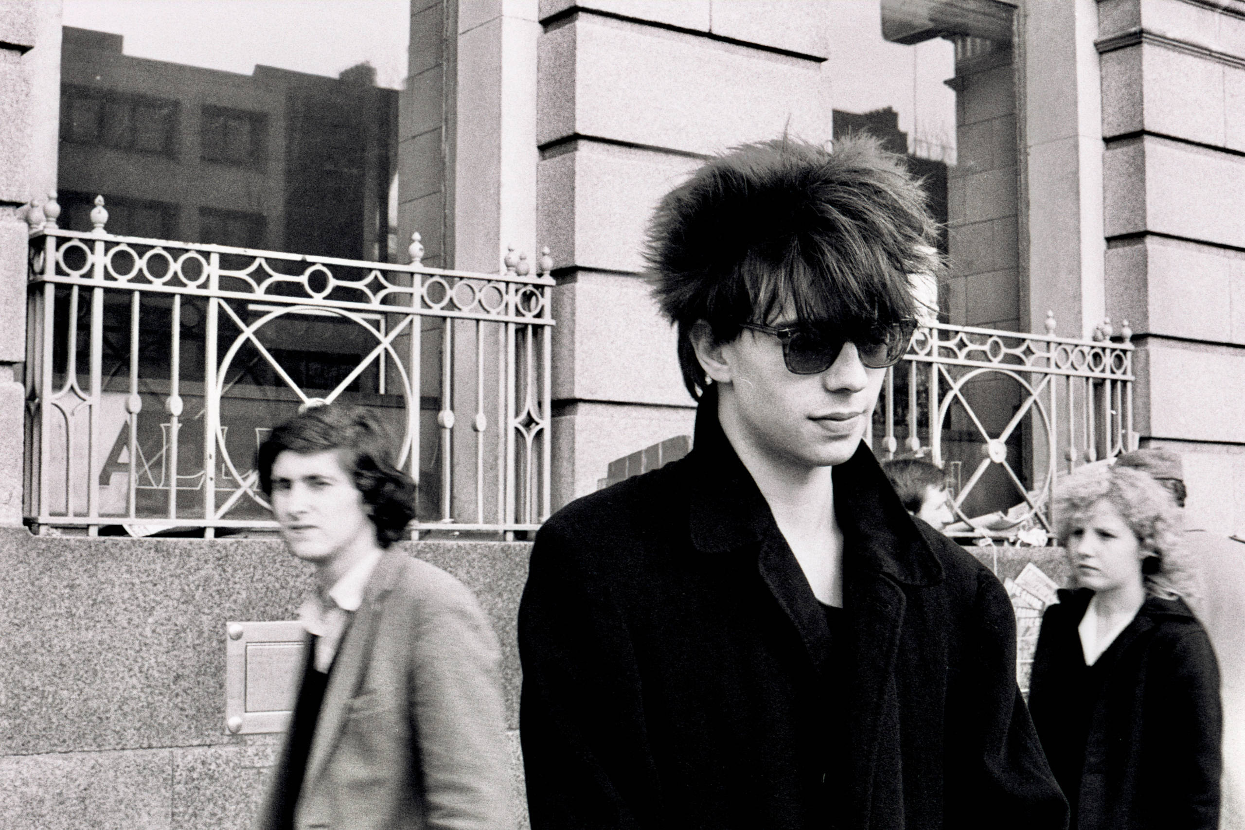 English New Wave and Alternative musician Ian McCulloch fore), of the group Echo & the Bunnymen, Dublin, Ireland, 3/31/198...