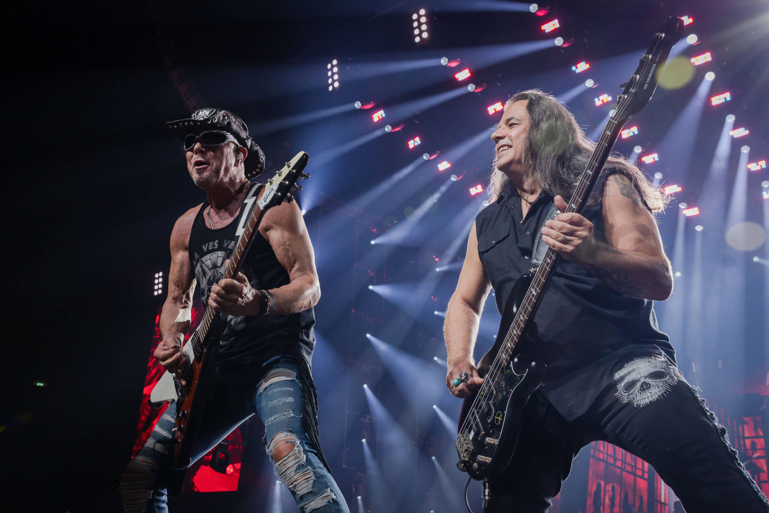 BERLIN, GERMANY - MAY 23: (L-R) Rudolf Schenker and Pawel Maciwoda of the German band Scorpions perform live on stage duri...