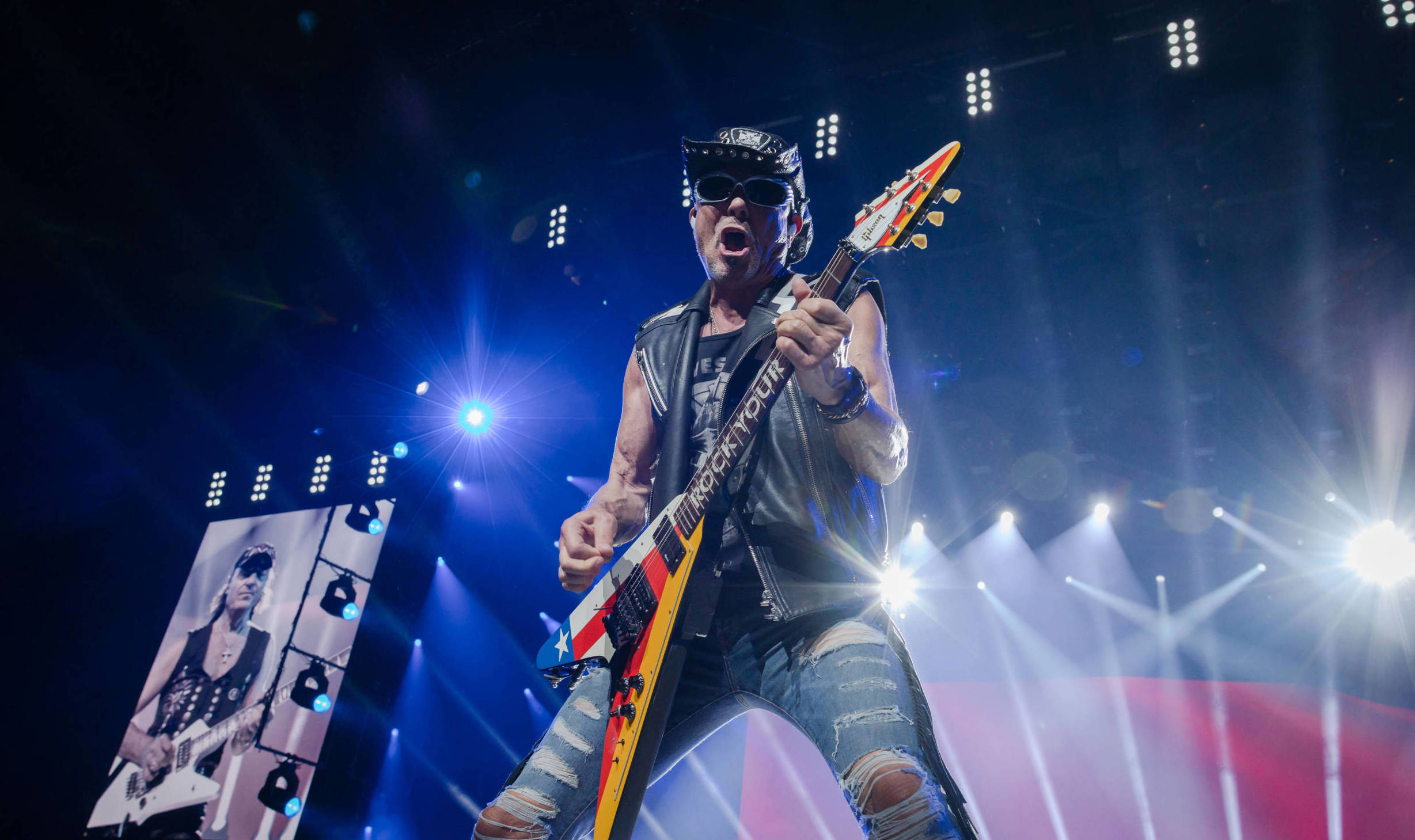 BERLIN, GERMANY - MAY 23: Guitarist Rudolf Schenker of the German band Scorpions performs live on stage during a concert a...