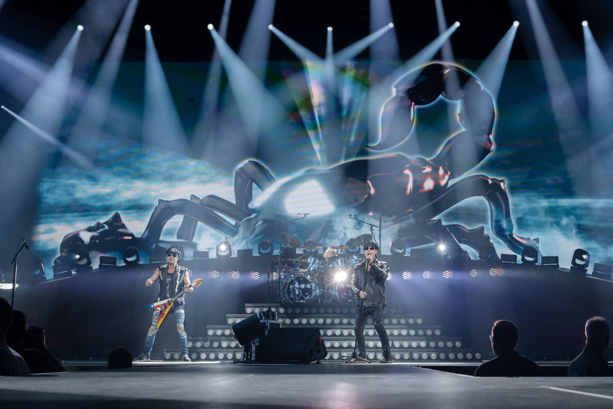 BERLIN, GERMANY - MAY 23: (L-R) Rudolf Schenker and Klaus Meine of the German band Scorpions perform live on stage during ...