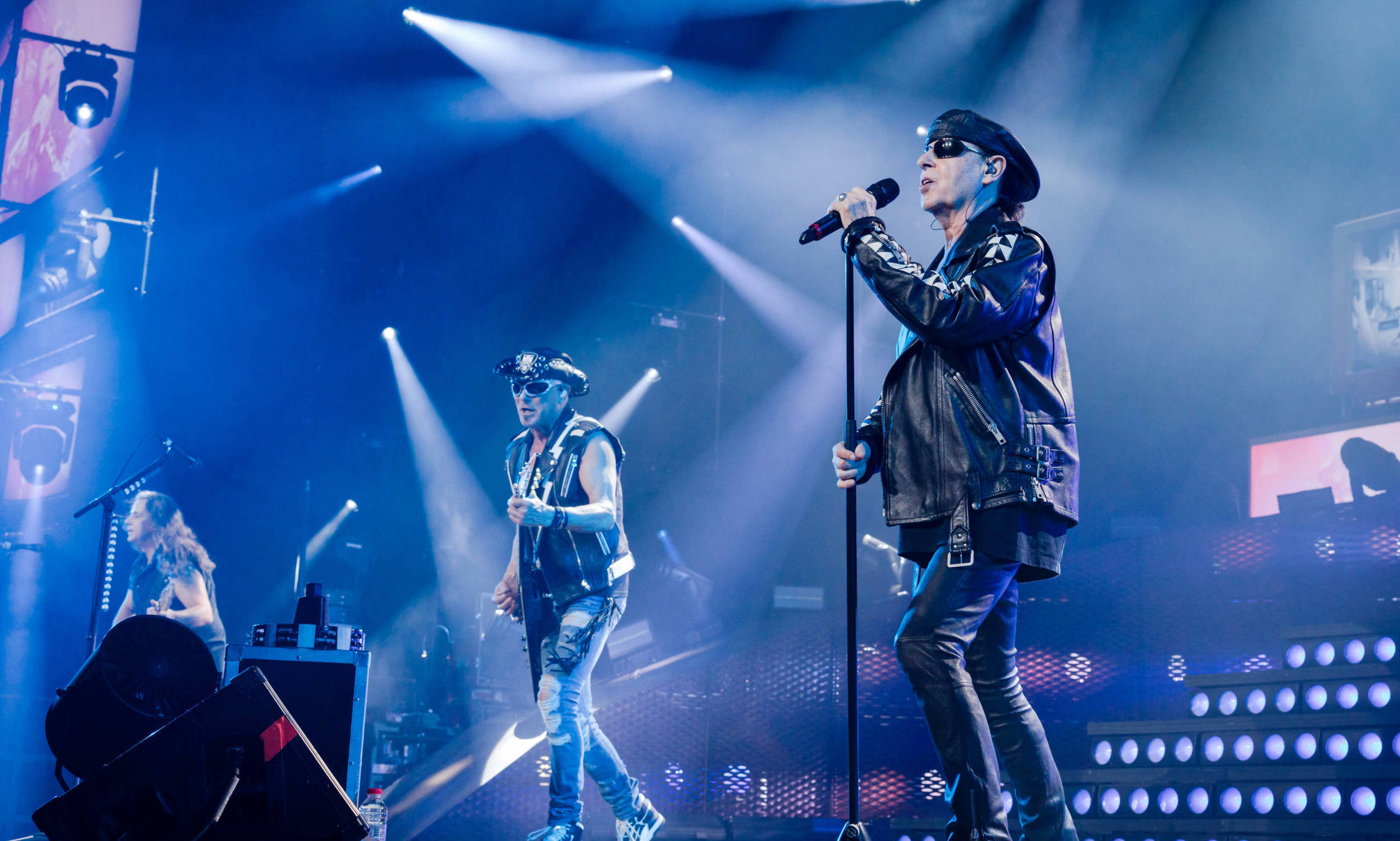 BERLIN, GERMANY - MAY 23: (L-R) Rudolf Schenker and Klaus Meine of the German band Scorpions perform live on stage during ...