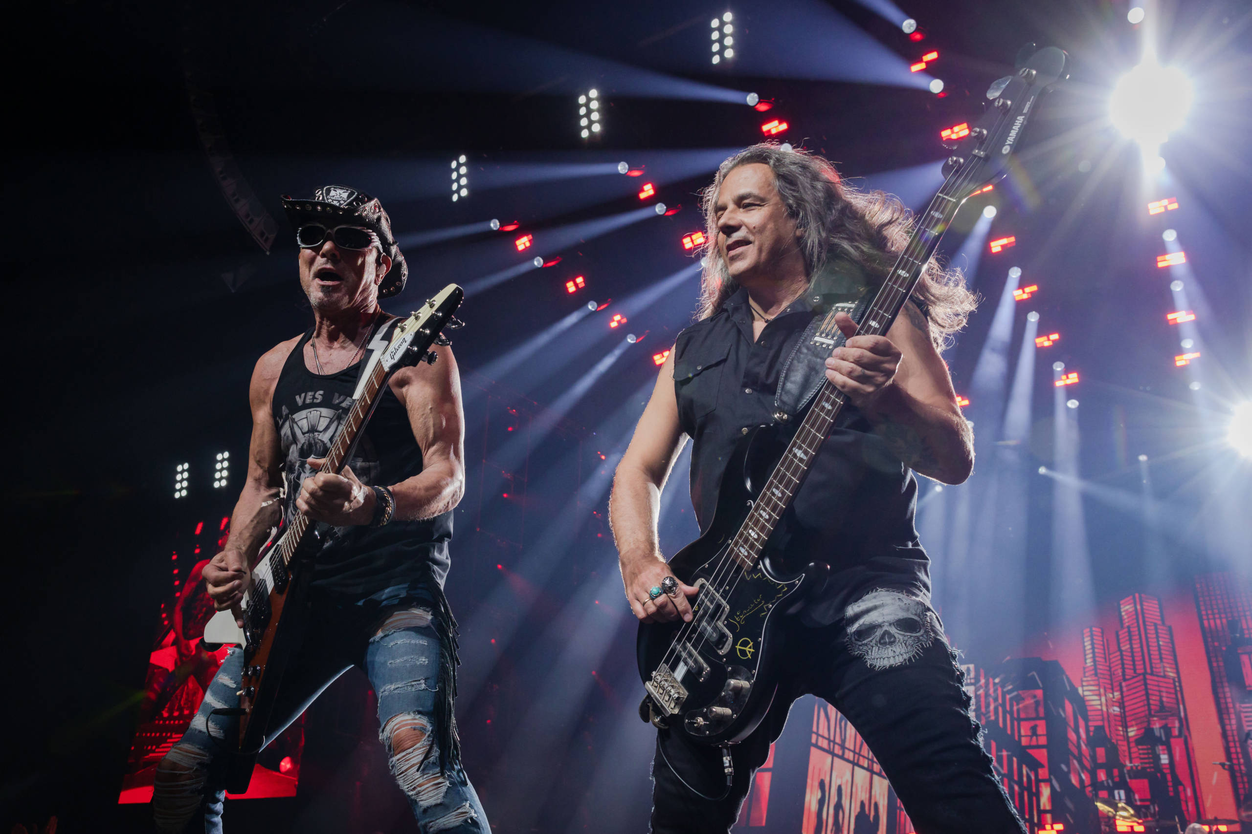 BERLIN, GERMANY - MAY 23: (L-R) Rudolf Schenker and Pawel Maciwoda of the German band Scorpions perform live on stage duri...