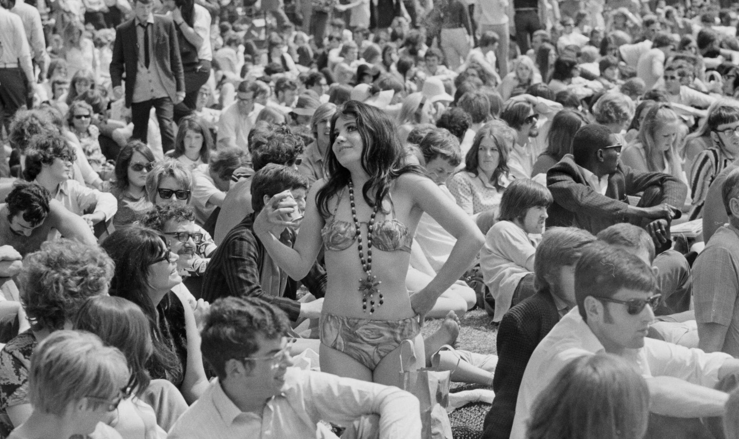 Rolling Stones fans attend free outdoors festival 'The Stones in the Park' in Hyde Park, London, UK, 5th July 1969. (Photo...