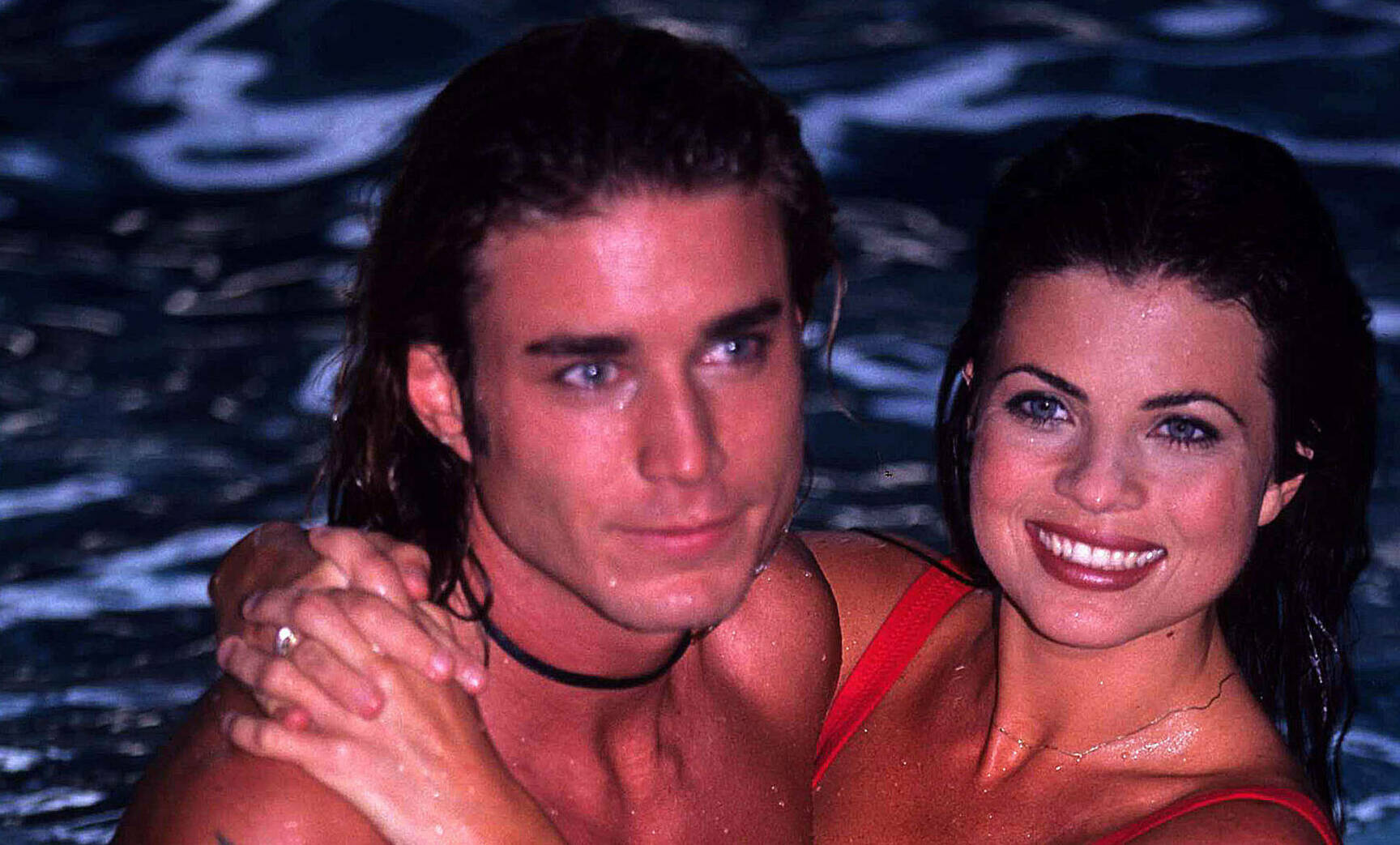 Yasmine Bleeth during Jason Simmons and Yasmine Bleeth in the pool - Baywatch at London Hotel in London, Great Britain. (P...