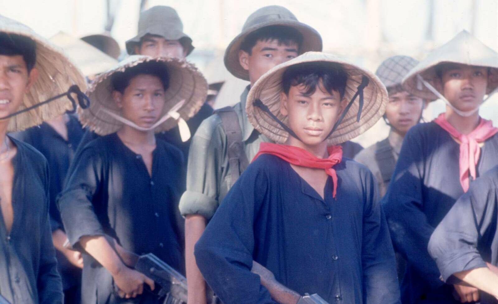 25412 07: An unidentified group of actors stand at attention April 28, 1976 during the filming of 'Apocalypse Now' in the ...