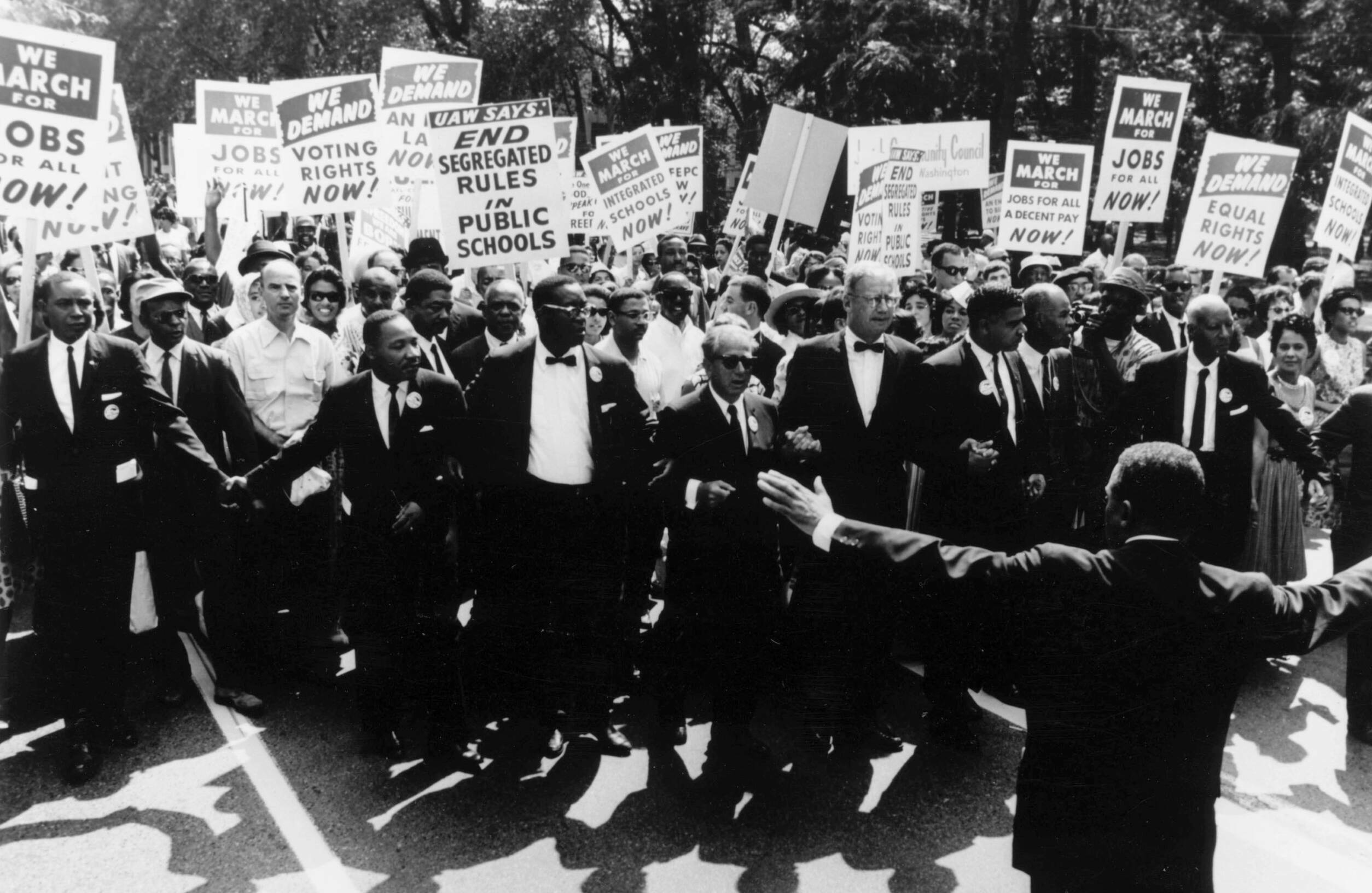 Some 200,000 protesters gather to demand equal rights for black Americans on Constitution Avenue in Washington, DC, during...
