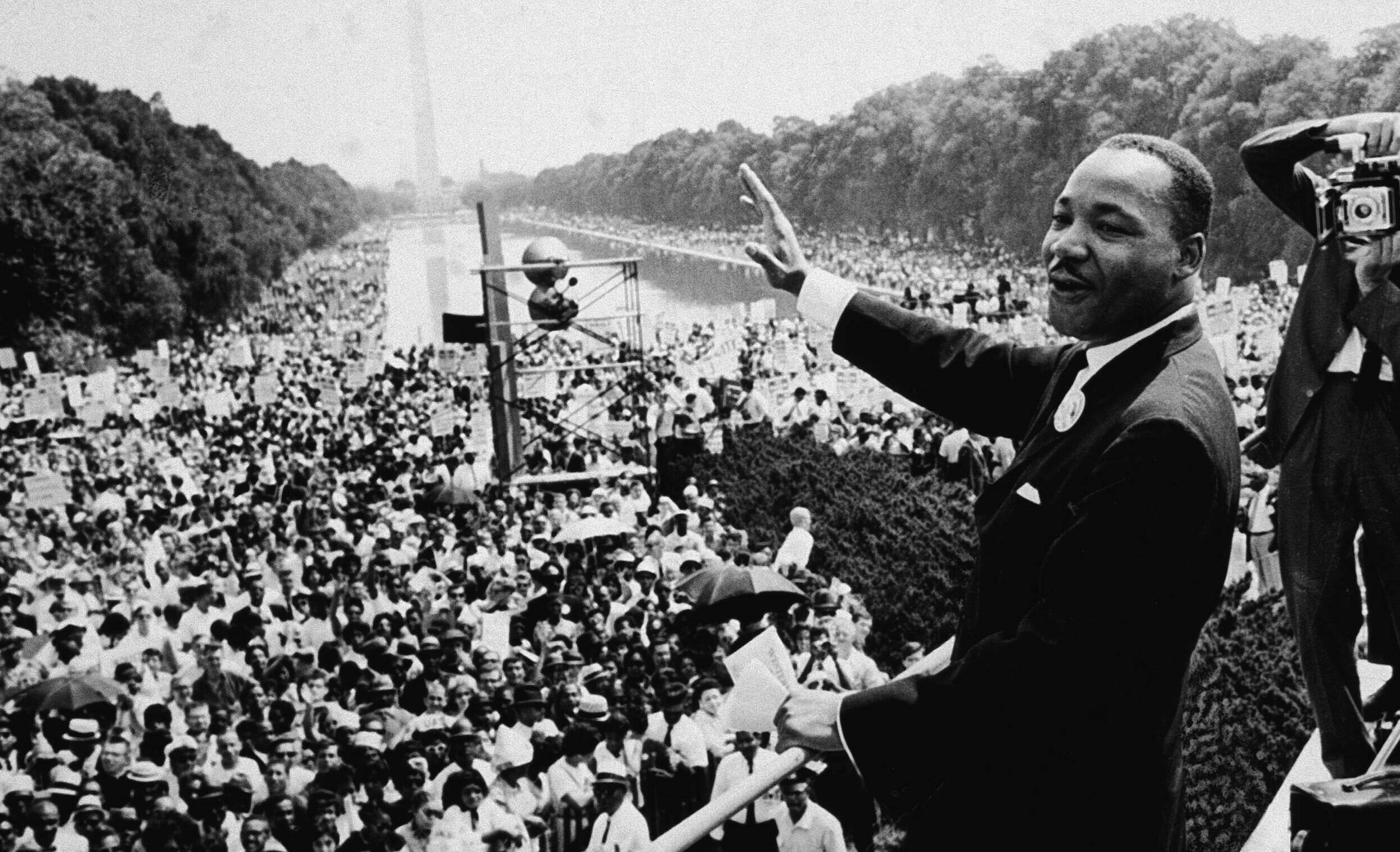 American Religious and Civil Rights leader Dr Martin Luther King Jr (1929 - 1968) addresses a crowd at the March On Washin...