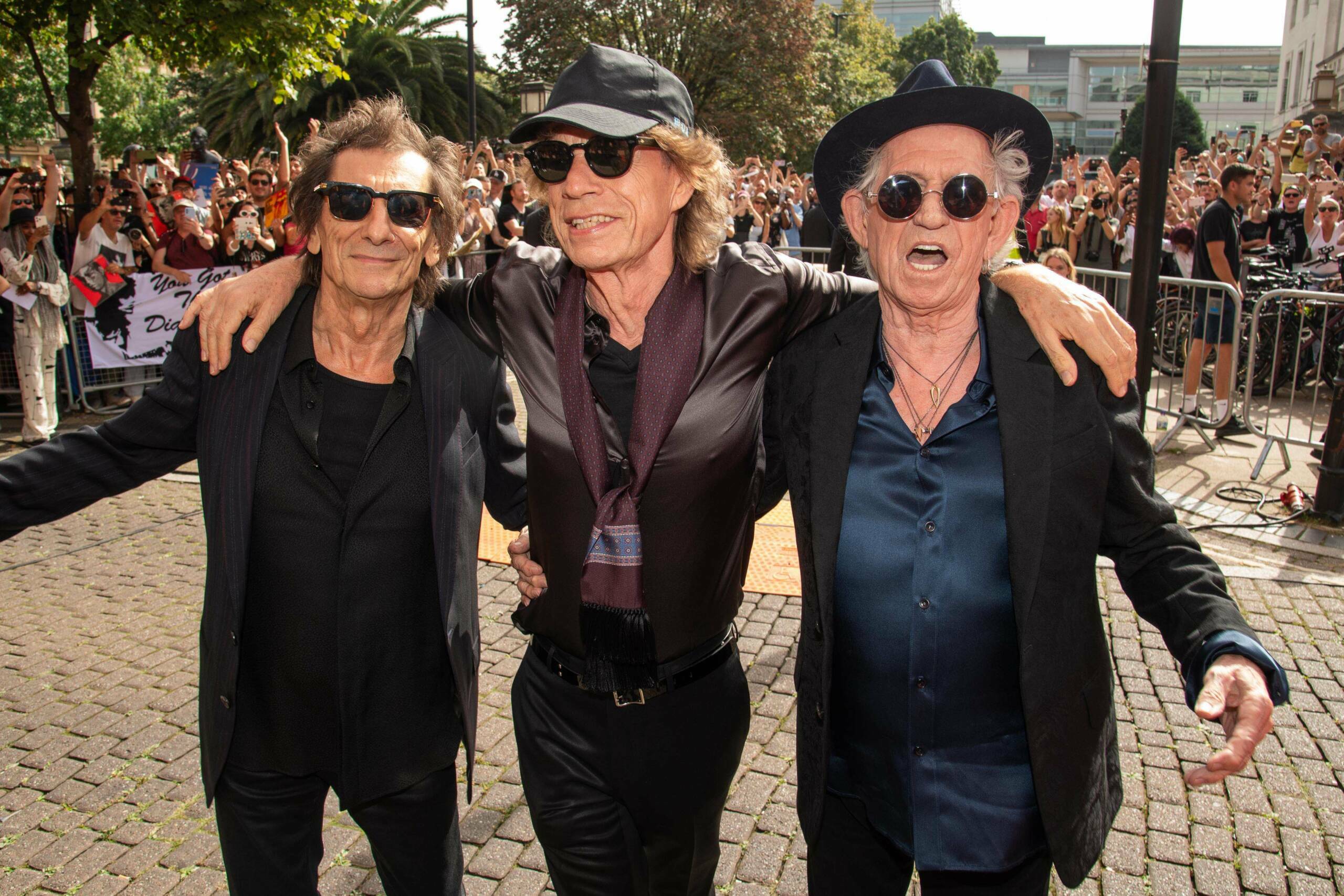 onnie Wood, Mick Jagger und Keith Richards von den Rolling Stones