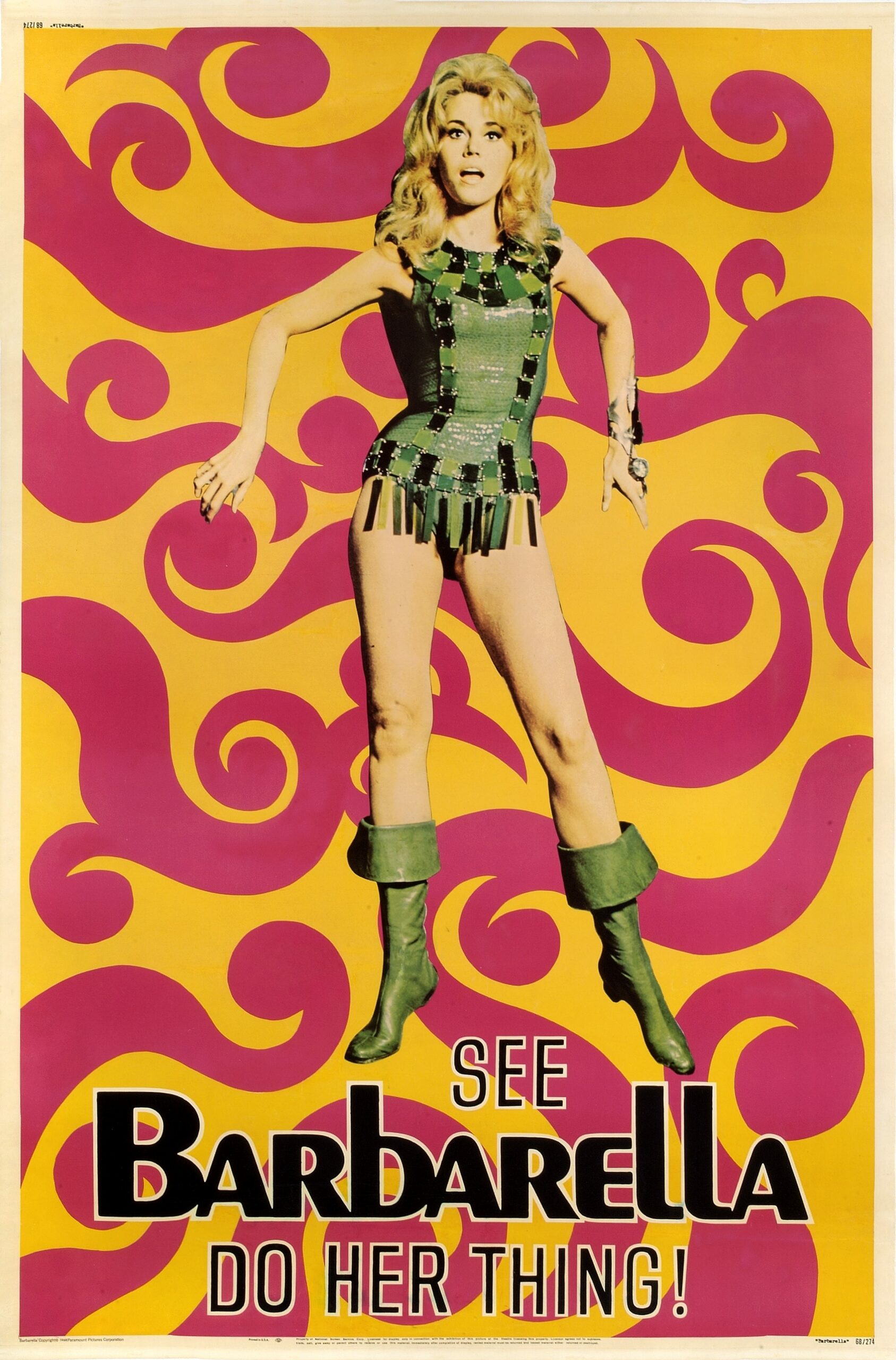 A poster for Roger Vadim's 1968 fantasy comedy 'Barbarella' starring Jane Fonda. (Photo by Movie Poster Image Art/Getty Im...