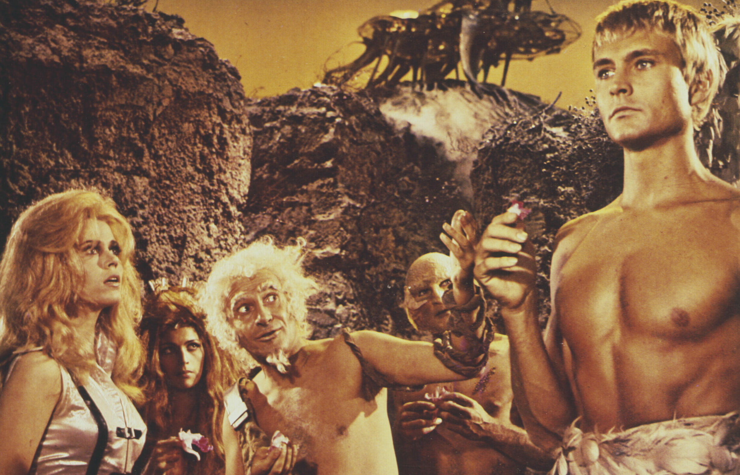 From left to right, actors Jane Fonda, Marcel Marceau and John Phillip Law appear on the poster for the Dino de Laurentiis...