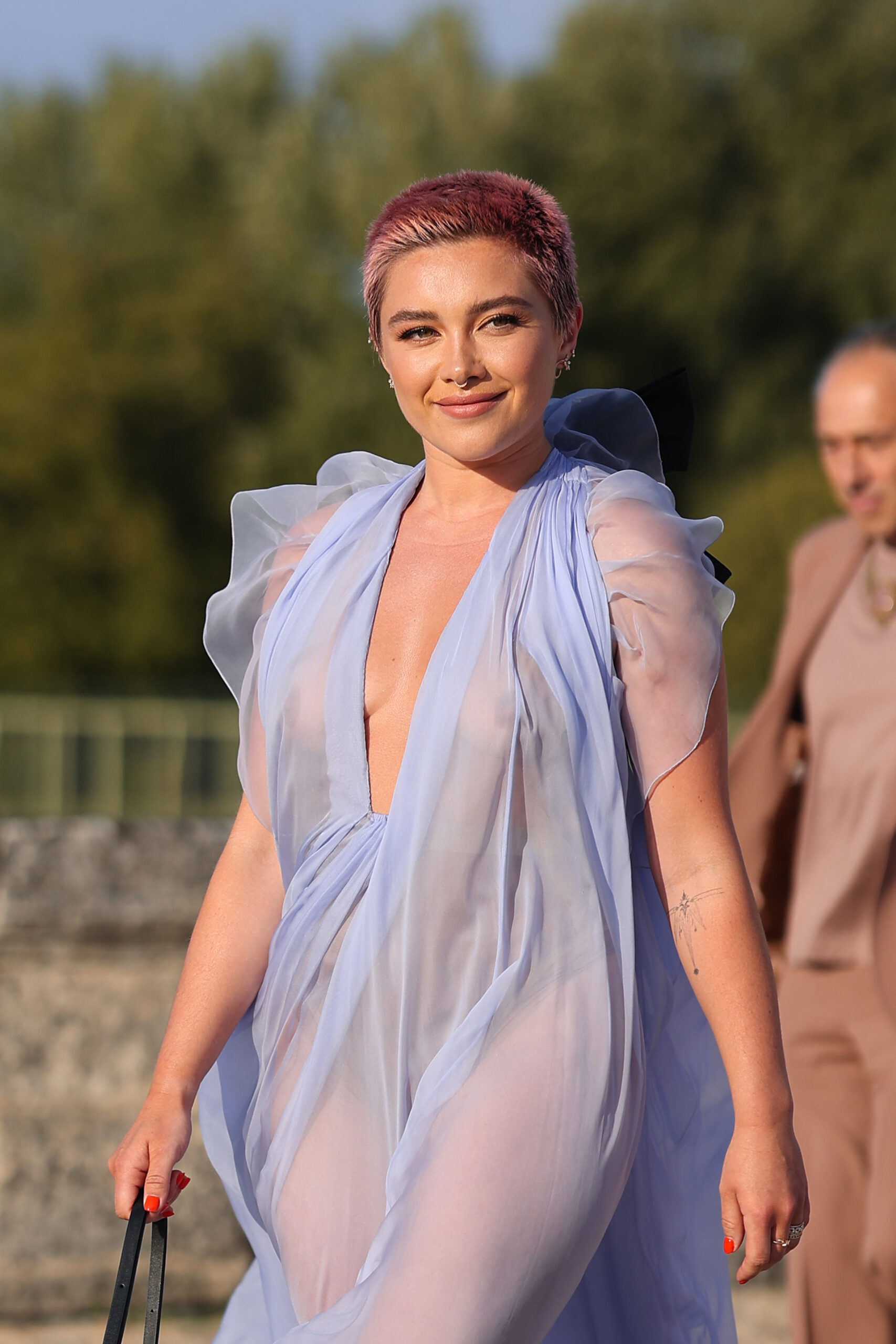 CHANTILLY, FRANCE - JULY 05: (EDITORS NOTE: This imaged contains partial nudity) Florence Pugh attends the Valentino Haute...