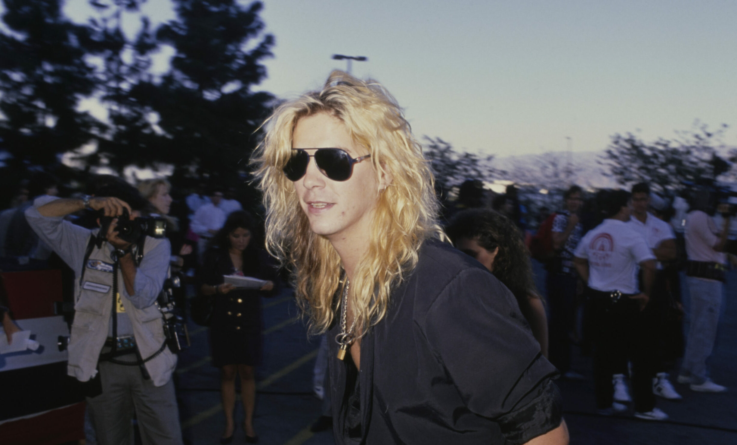 American guitarist and songwriter Duff McKagan attend the 1989 MTV Video Music Awards, held at the Universal Amphitheatre ...