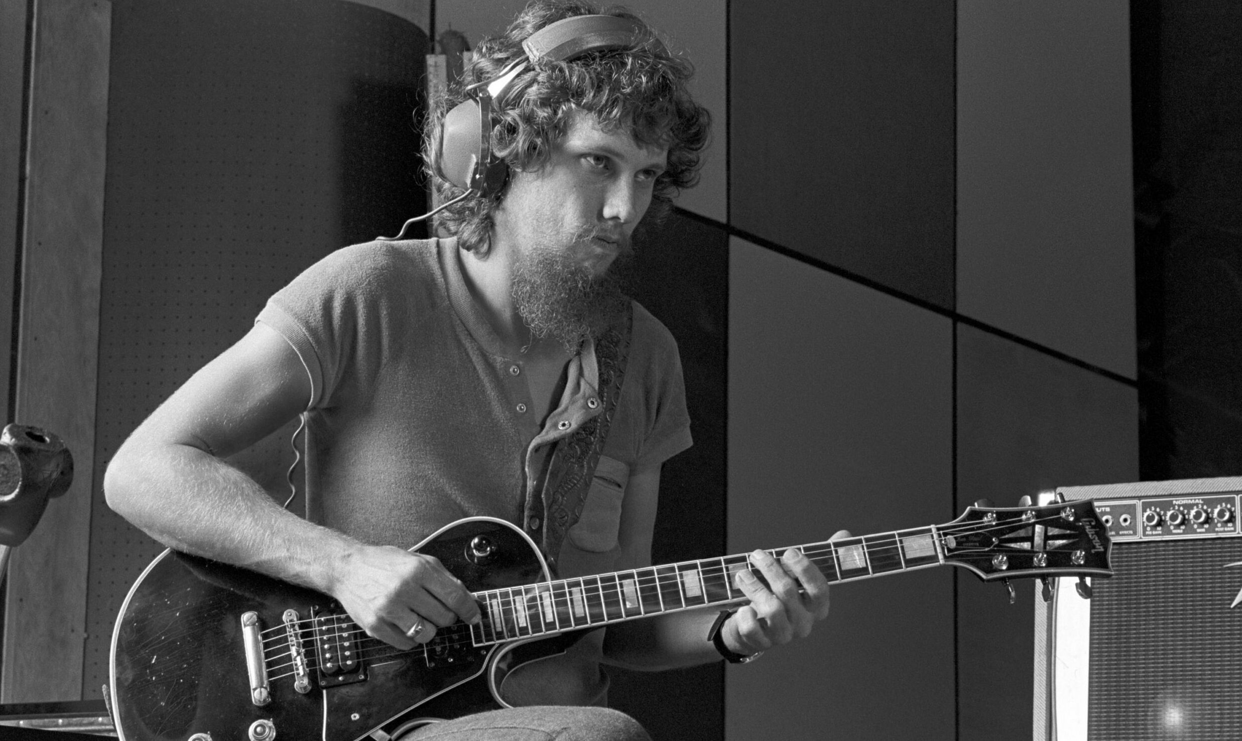 ATLANTA – AUGUST 12: Lynyrd Skynyrd guitarist Steve Gaines works on "Street Survivors" at Studio I on August 12, 1977 in...