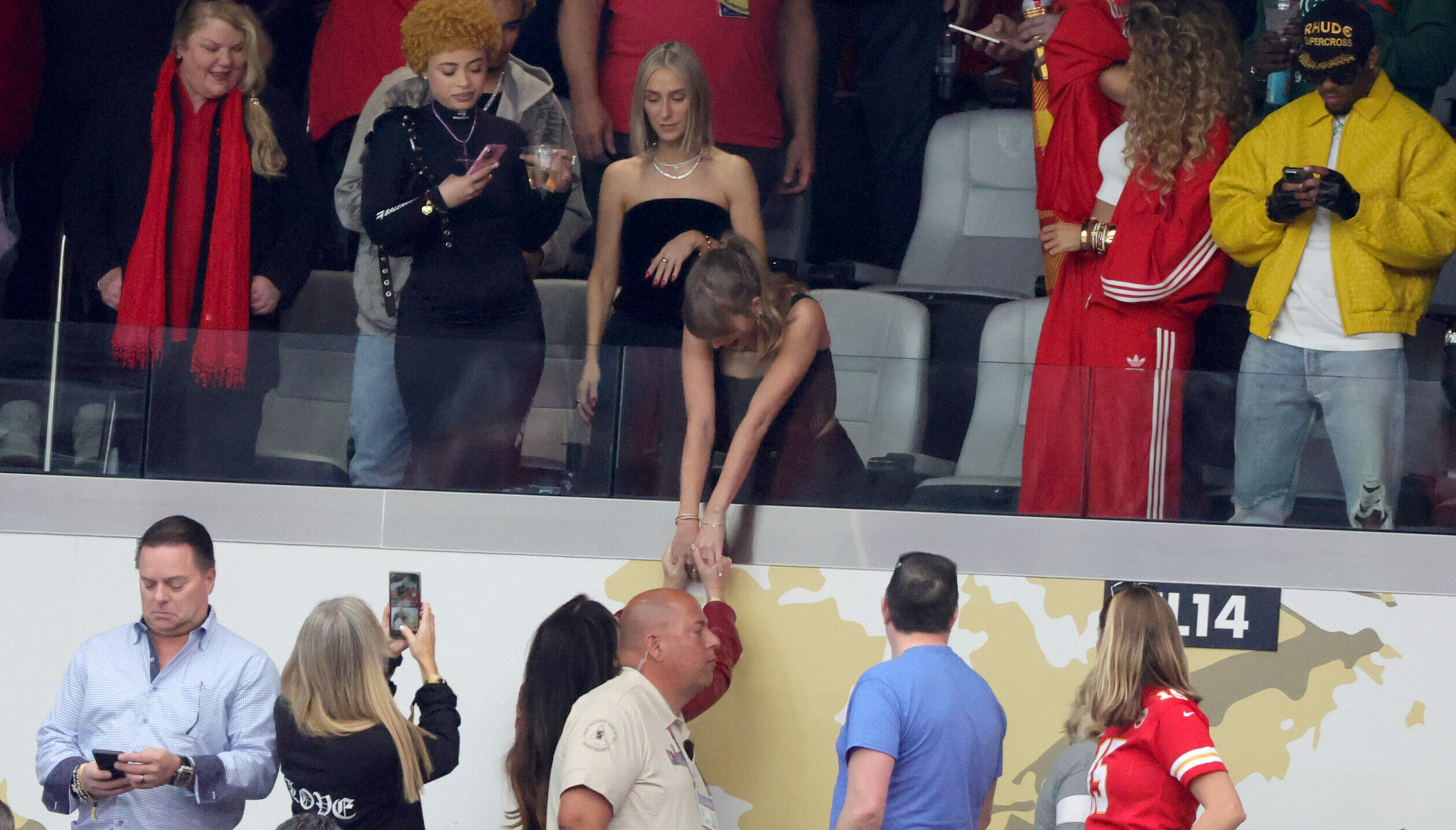 LAS VEGAS, NEVADA - FEBRUARY 11: Taylor Swift is seen prior to Super Bowl LVIII at Allegiant Stadium on February 11, 2024 ...