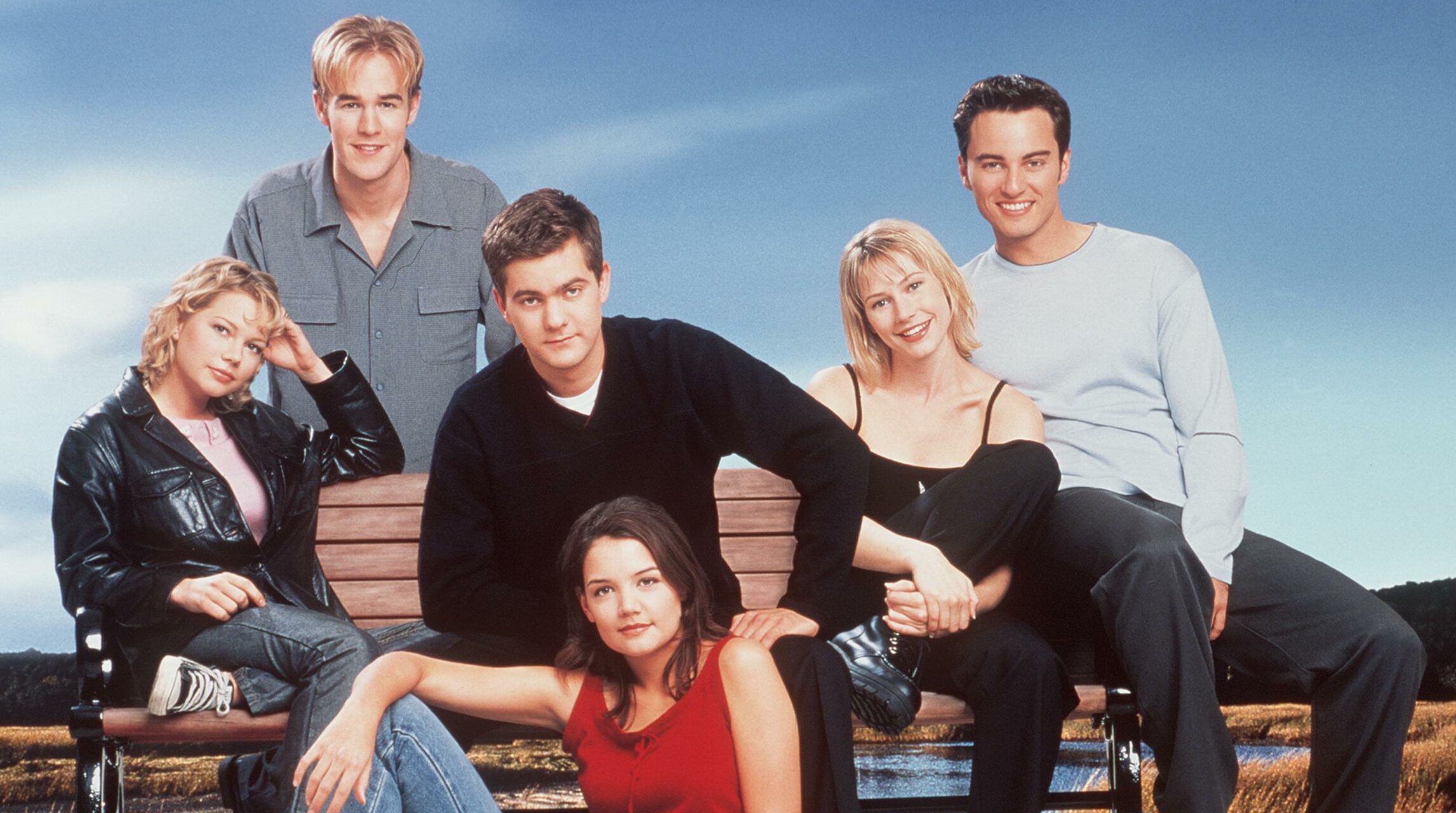 The cast of "Dawson's Creek." (Season 3) Back row: James Van Der Beek. Middle row: Michelle Williams, Joshua Jackson, Mere...