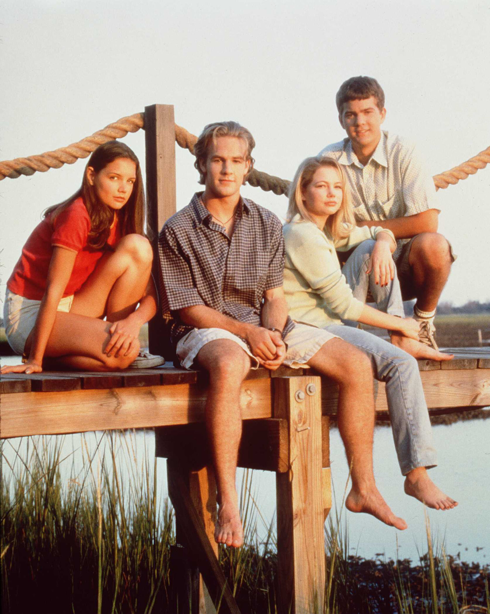 386157 02: The cast of television's "Dawson's Creek" poses for a photo in 1997. From left to right are Katie Holmes, James...