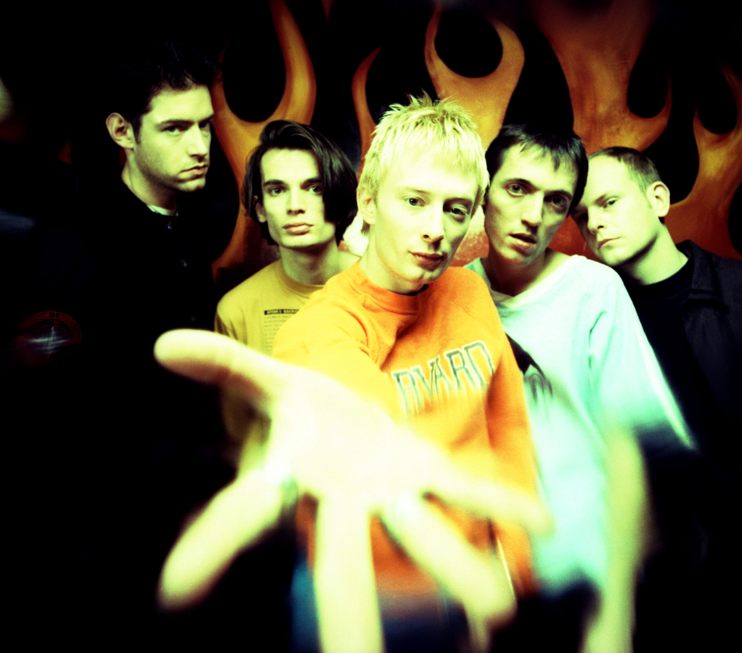 NEW YORK, NY - MARCH, 1993: (L-R) Singer/guitarist Ed O'Brien, guitarist Jonny Greenwood, lead singer Thom Yorke, bassist ...