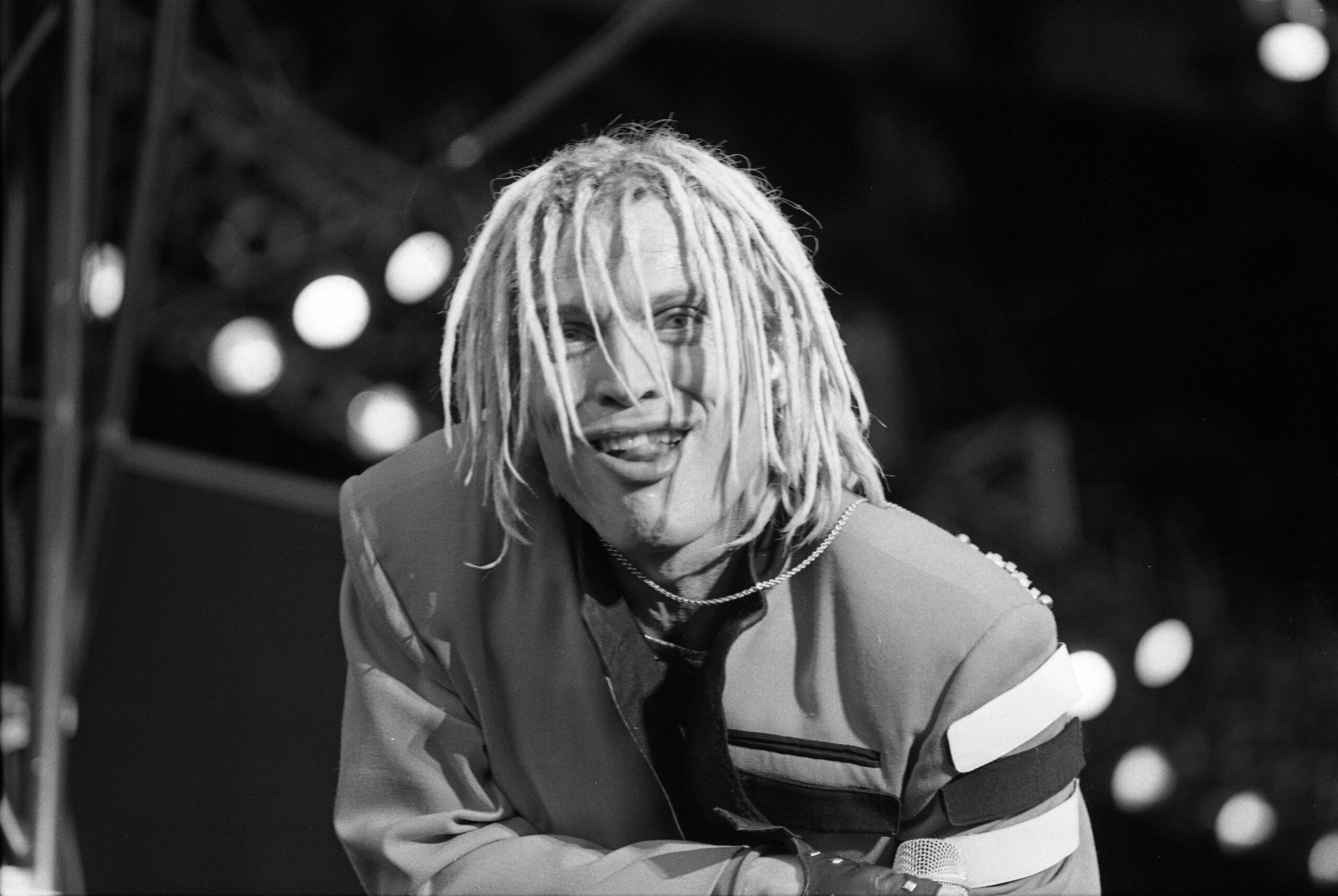 Billy Idol performs on stage at the National Bowl in Milton Keynes, United Kingdom, 19 September 1993. (Photo by Martyn Go...