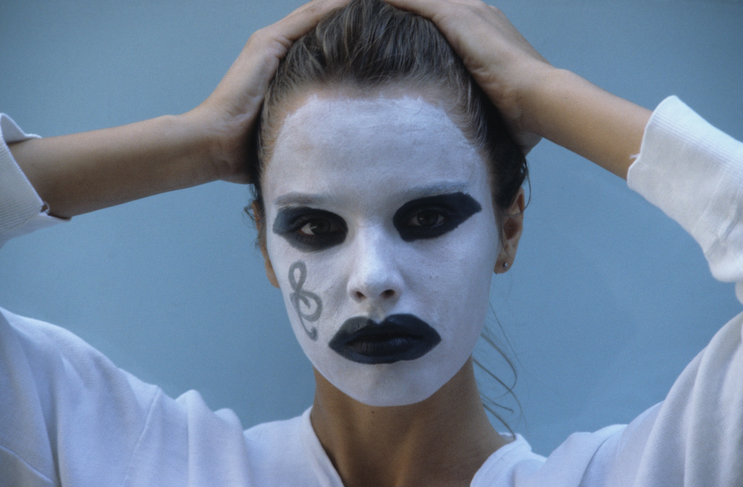 Desiree Nosbusch (als Clown geschminkt), USA- New York, 01.03.1982, Time Square, America, Schminke, Promis, Moderatorin, S...