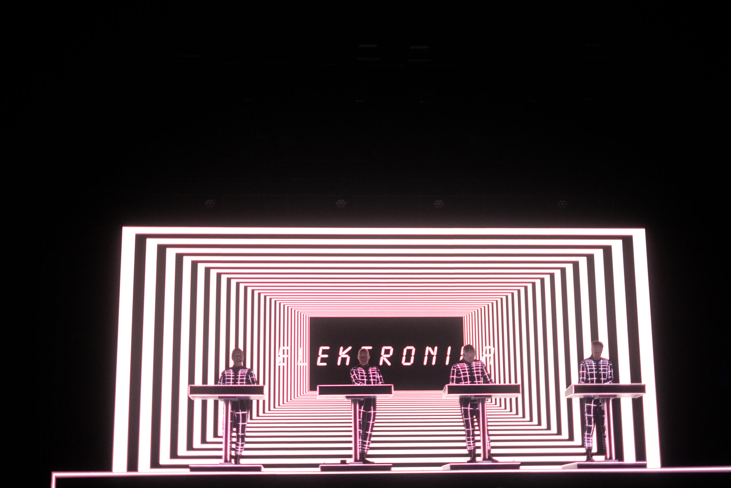 ATLANTA, GEORGIA - MARCH 23: Ralf Hütter, Henning Schmitz, Falk Grieffenhagen, and Georg Bongartz of Kraftwerk perform at...