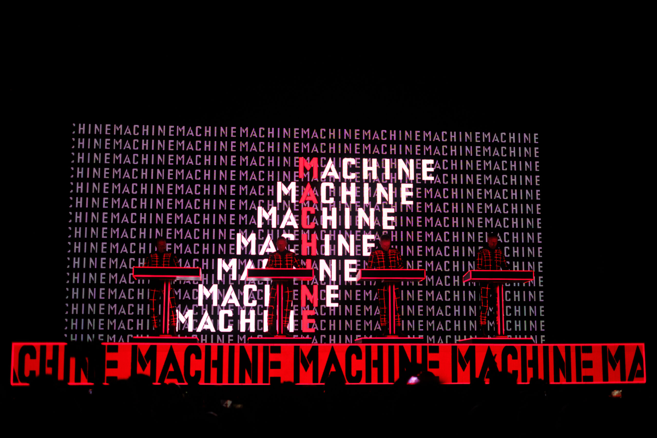 ATLANTA, GEORGIA - MARCH 23: Ralf Hütter, Henning Schmitz, Falk Grieffenhagen, and Georg Bongartz of Kraftwerk perform at...