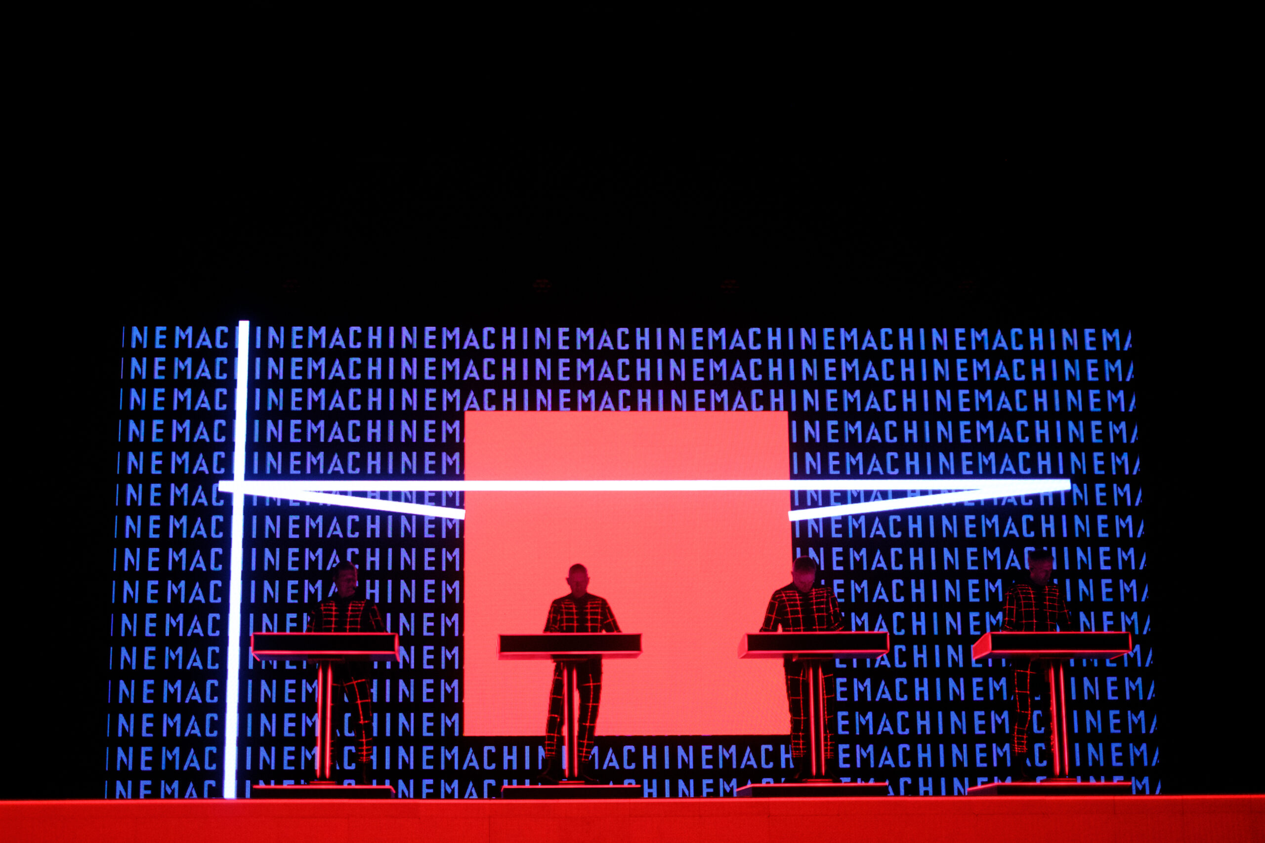 ATLANTA, GEORGIA - MARCH 23: Ralf Hütter, Henning Schmitz, Falk Grieffenhagen, and Georg Bongartz of Kraftwerk perform at...