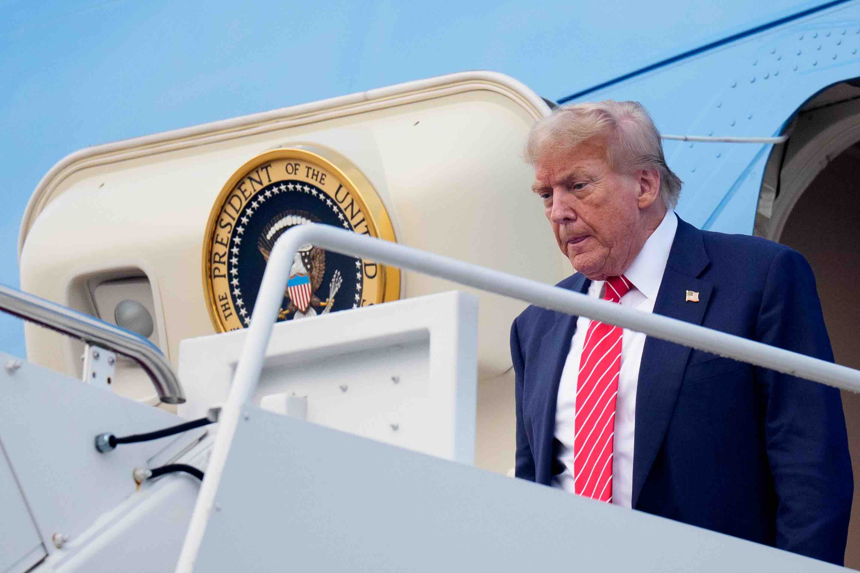 JOINT BASE ANDREWS, MARYLAND - JUNE 24: U.S. President Donald Trump returns from the 2025 NATO Summit on June 24, 2025 at ...