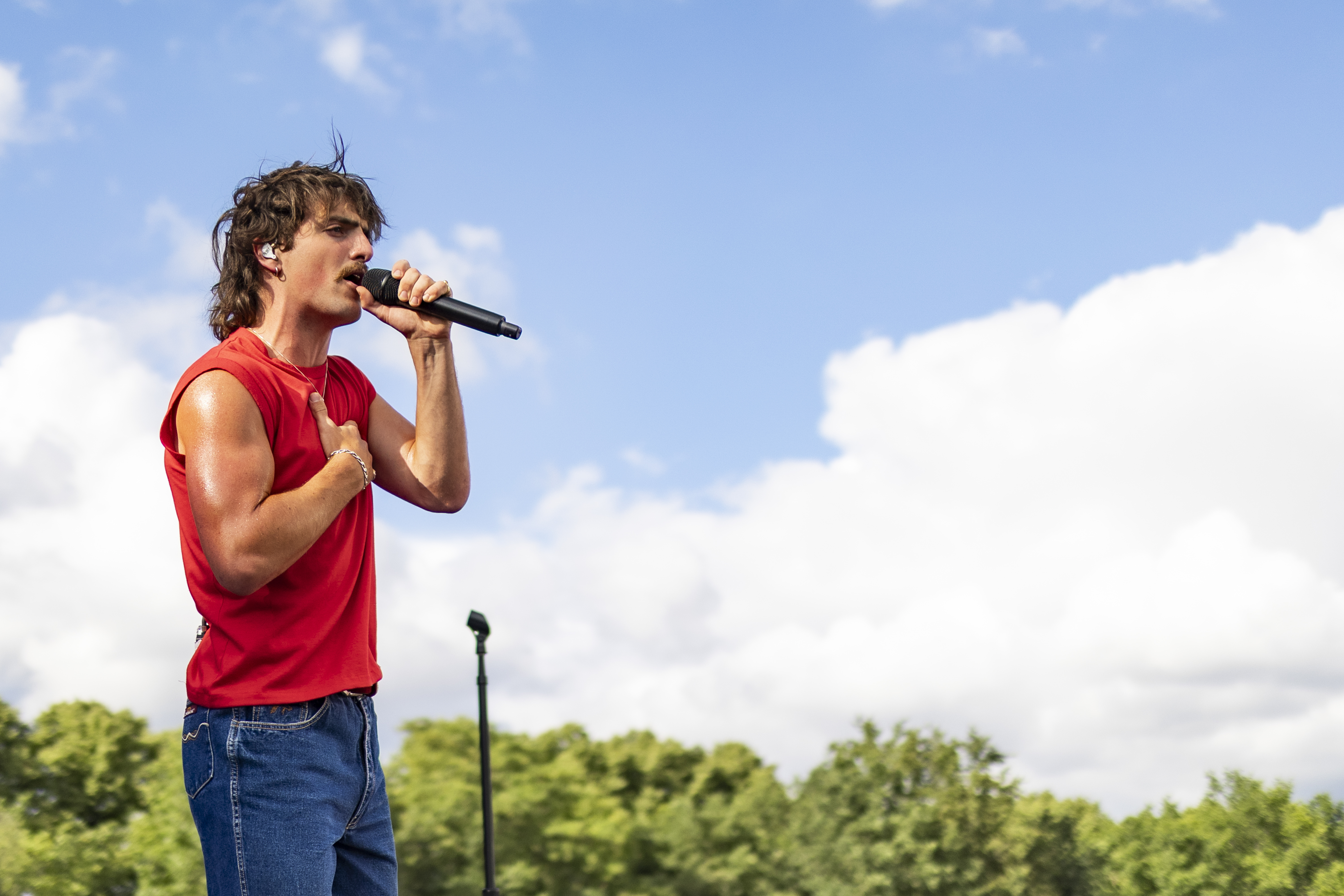 BERLIN, GERMANY - JULY 13: Benson Boone performs on stage during day two of Lollapalooza Berlin on July 13, 2025 in Berlin...