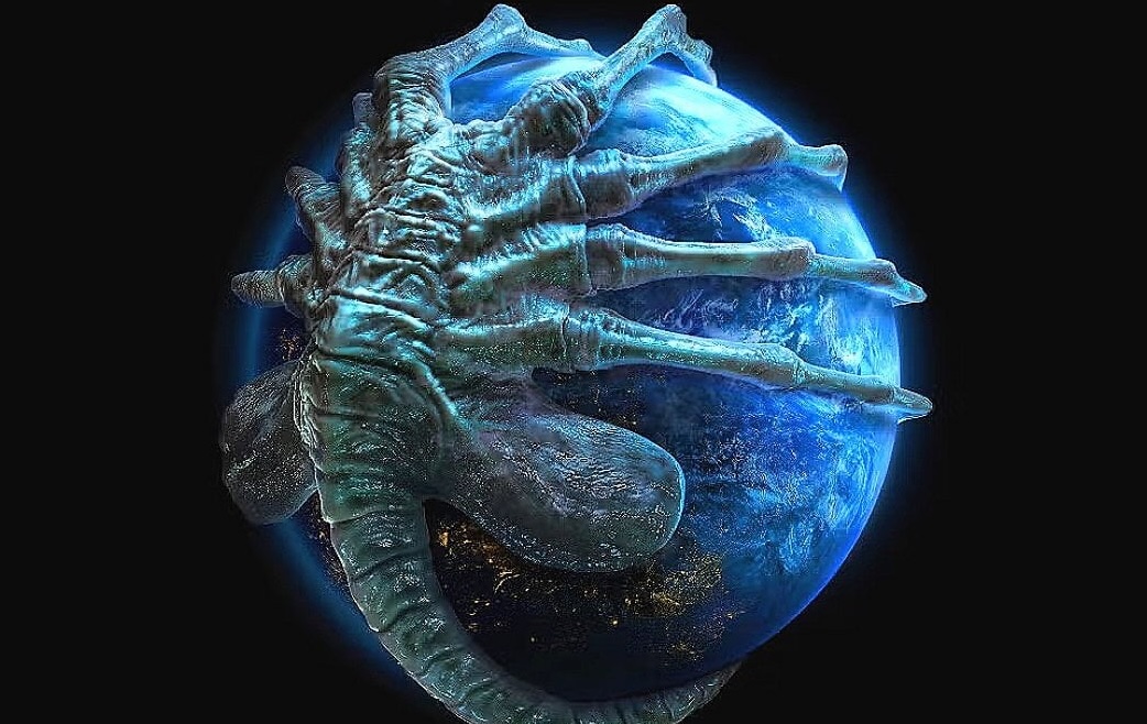 Ein Facehugger umschließt die Erde – Promo für „Alien: Earth“
