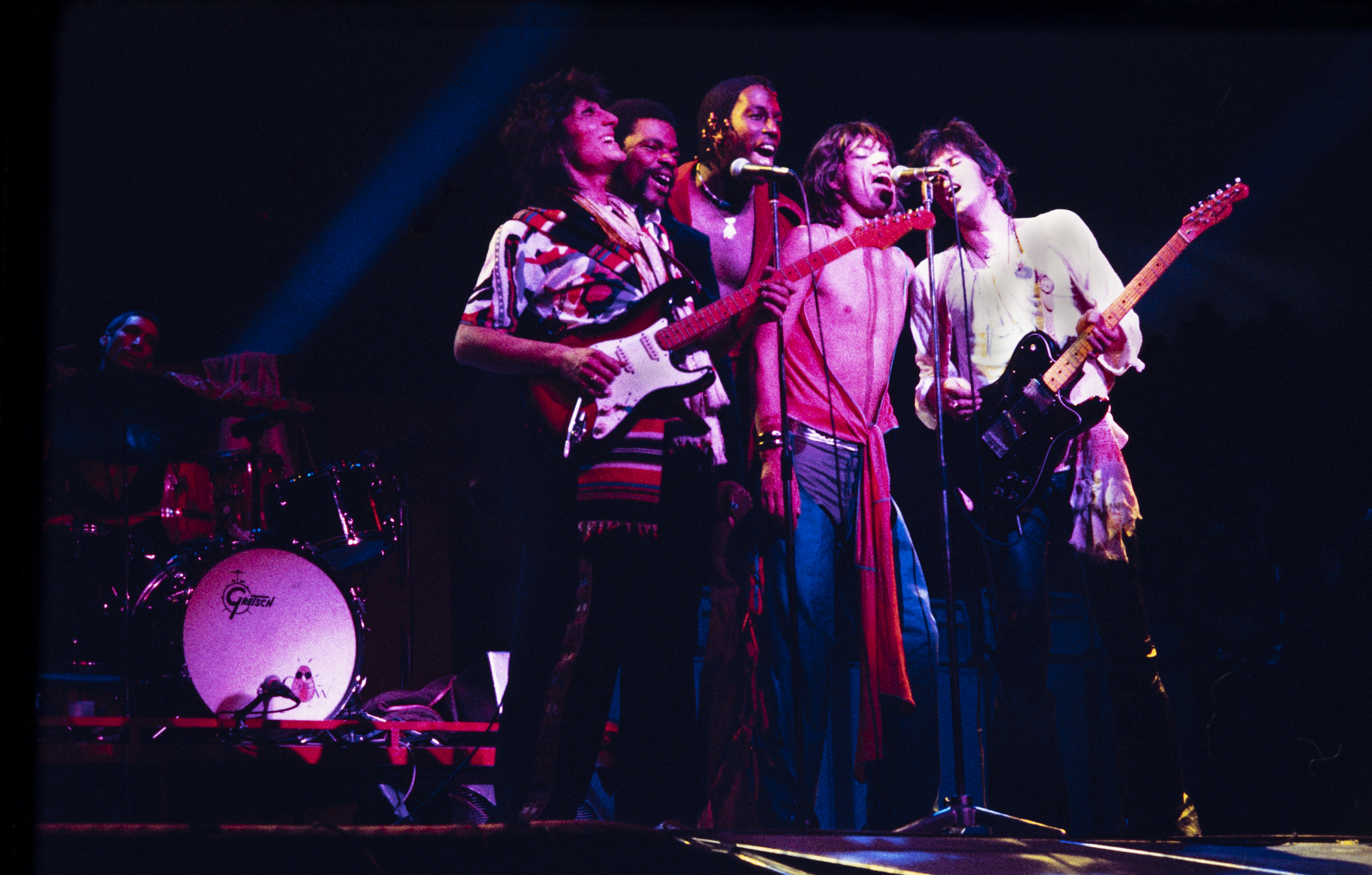 Rolling Stones 1976 in Formation mit Ronnie Wood