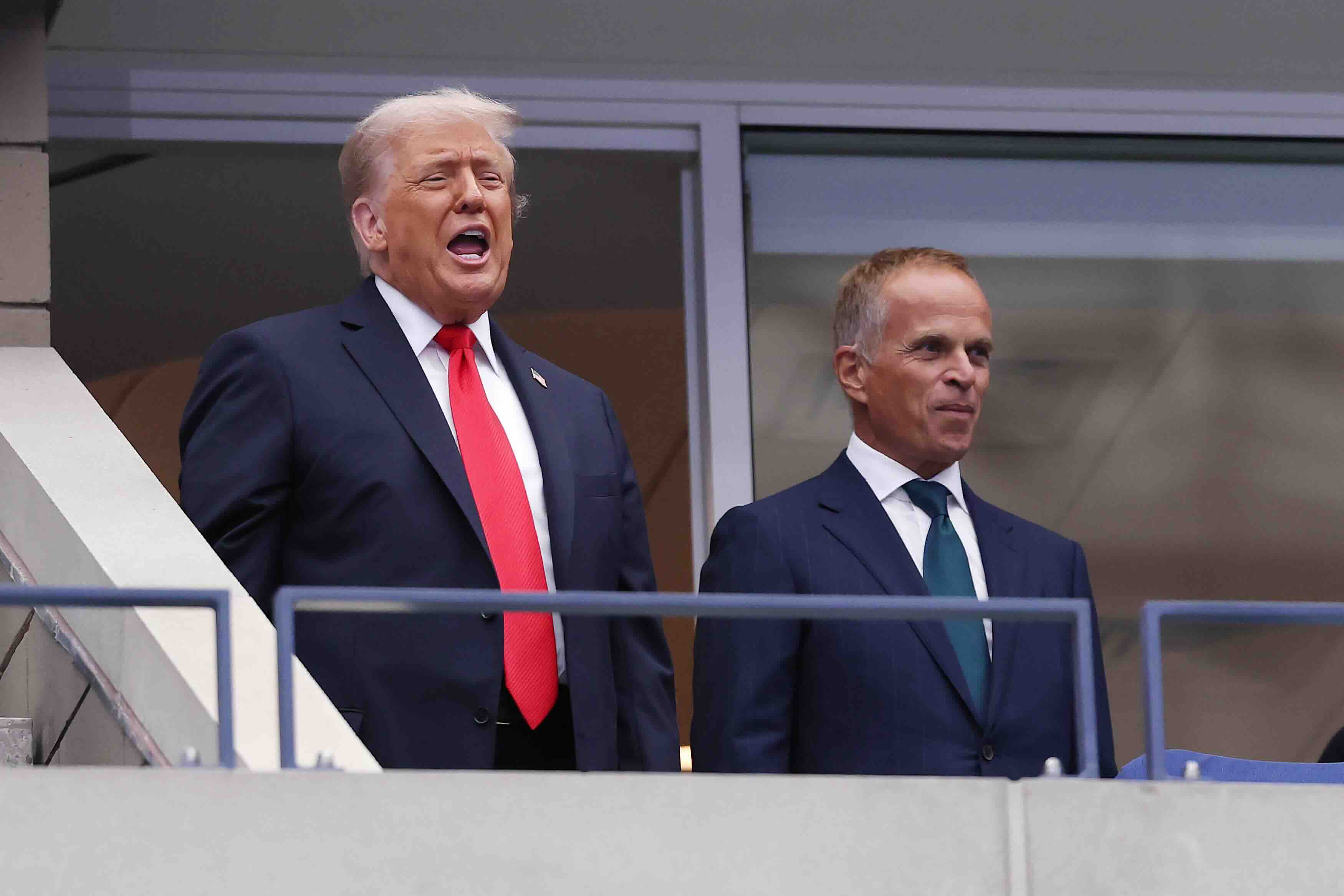 NEW YORK, NEW YORK - SEPTEMBER 07: (L-R) U.S. President Donald Trump and Rolex CEO Jean-Frederic Dufour arrive in the Role...