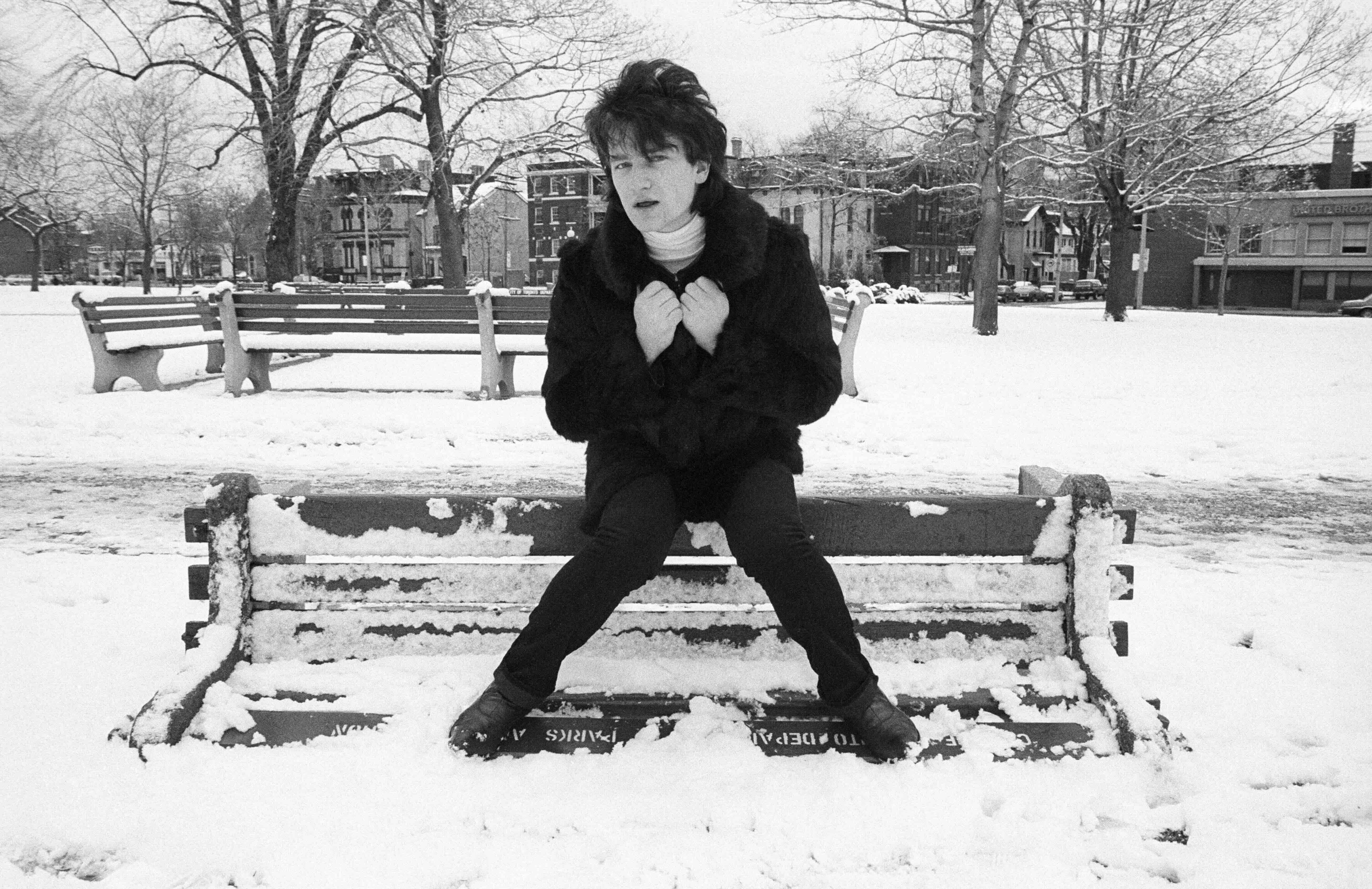 CANADA - DECEMBER 01:  Photo of BONO and U2; Bono - posed, in the snow  (Photo by Peter Noble/Redferns)