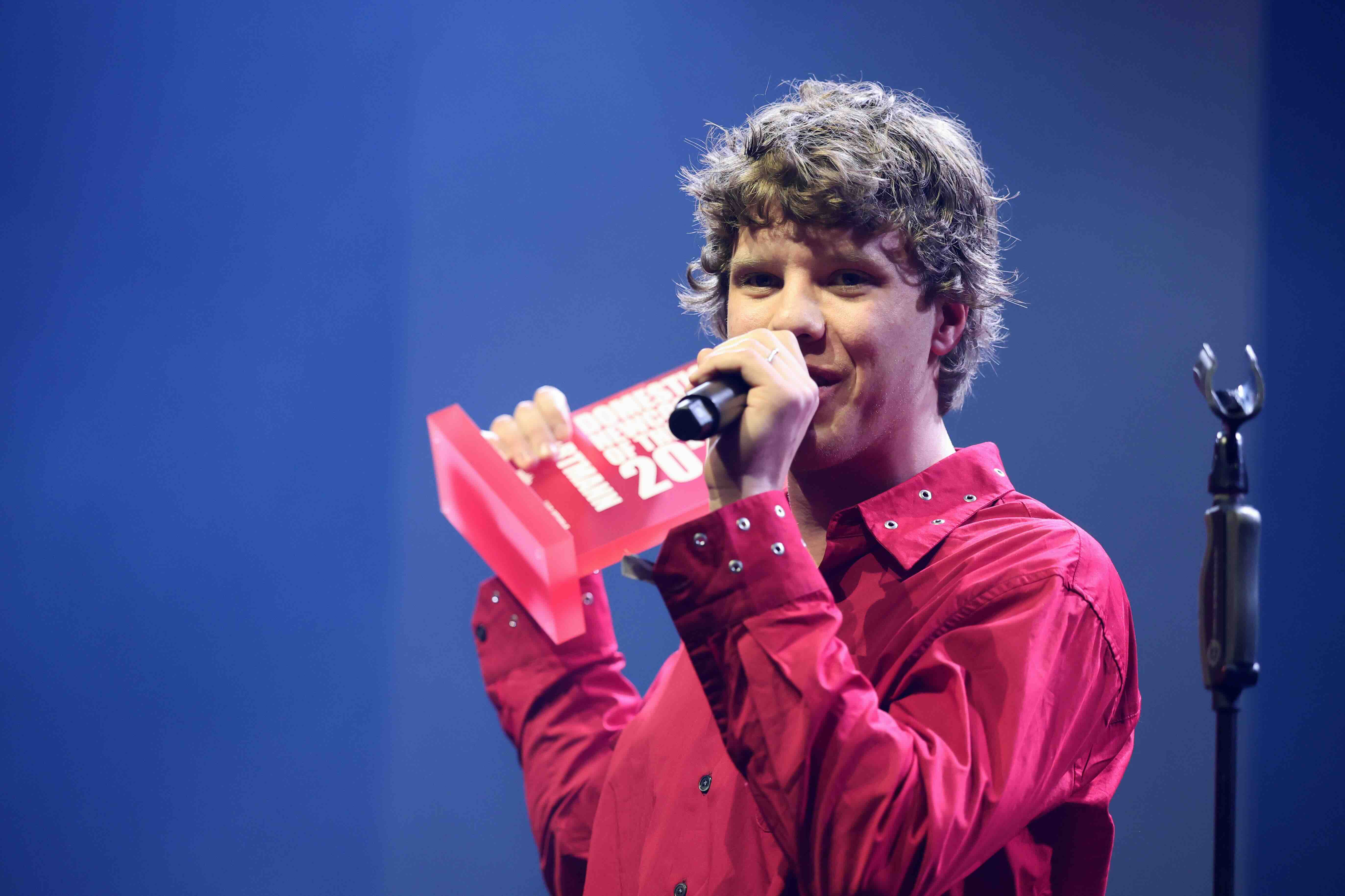 BERLIN, GERMANY - JANUARY 21: Zartmann speaks on stage at the Artist Celebration Night hosted by the BVMI (German Music In...