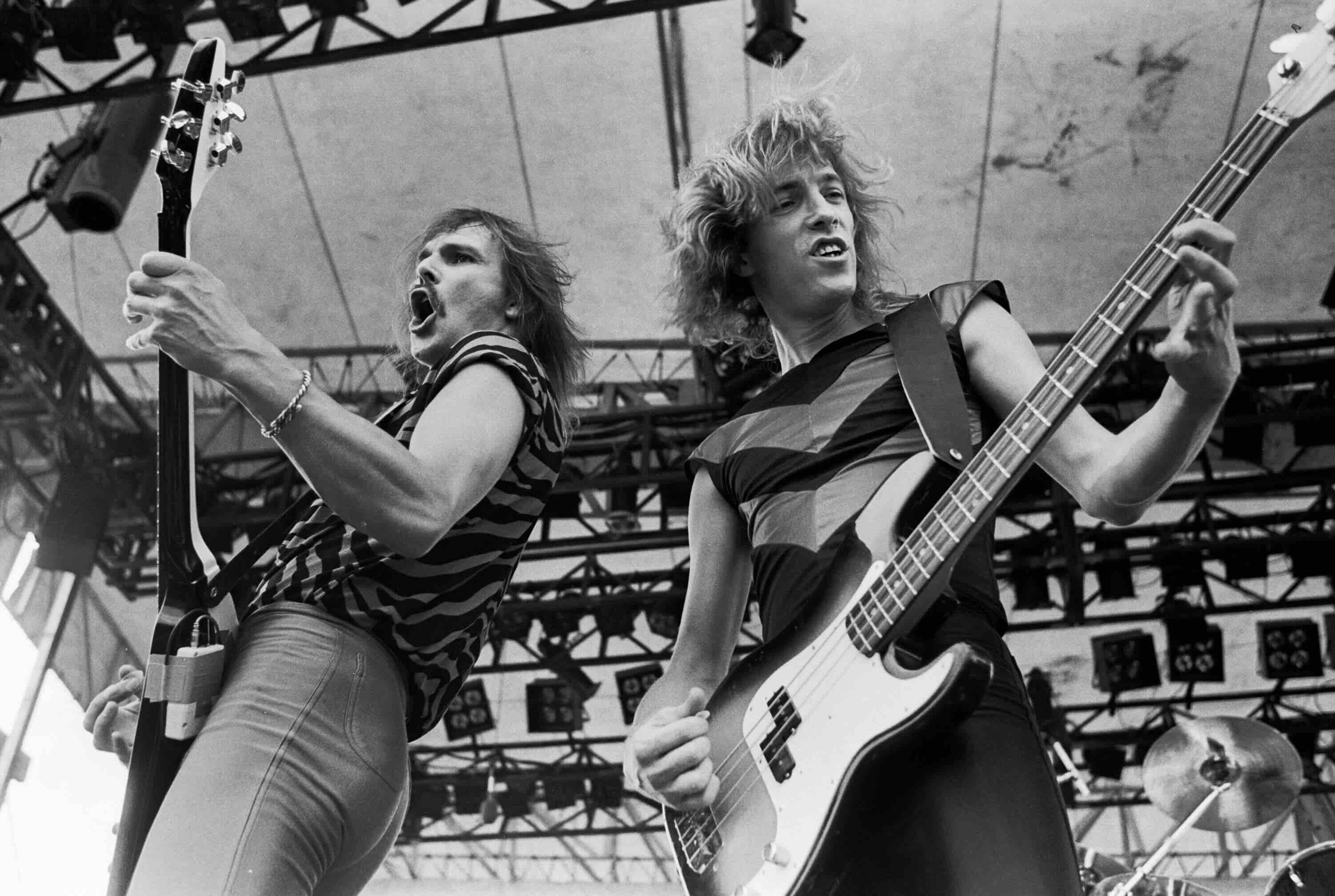 Rudolph Schenker and Francis Buchholz of the Scorpions at the Rockford Speedway in Rockford, Il. JULY 27, 1980. (Photo by ...