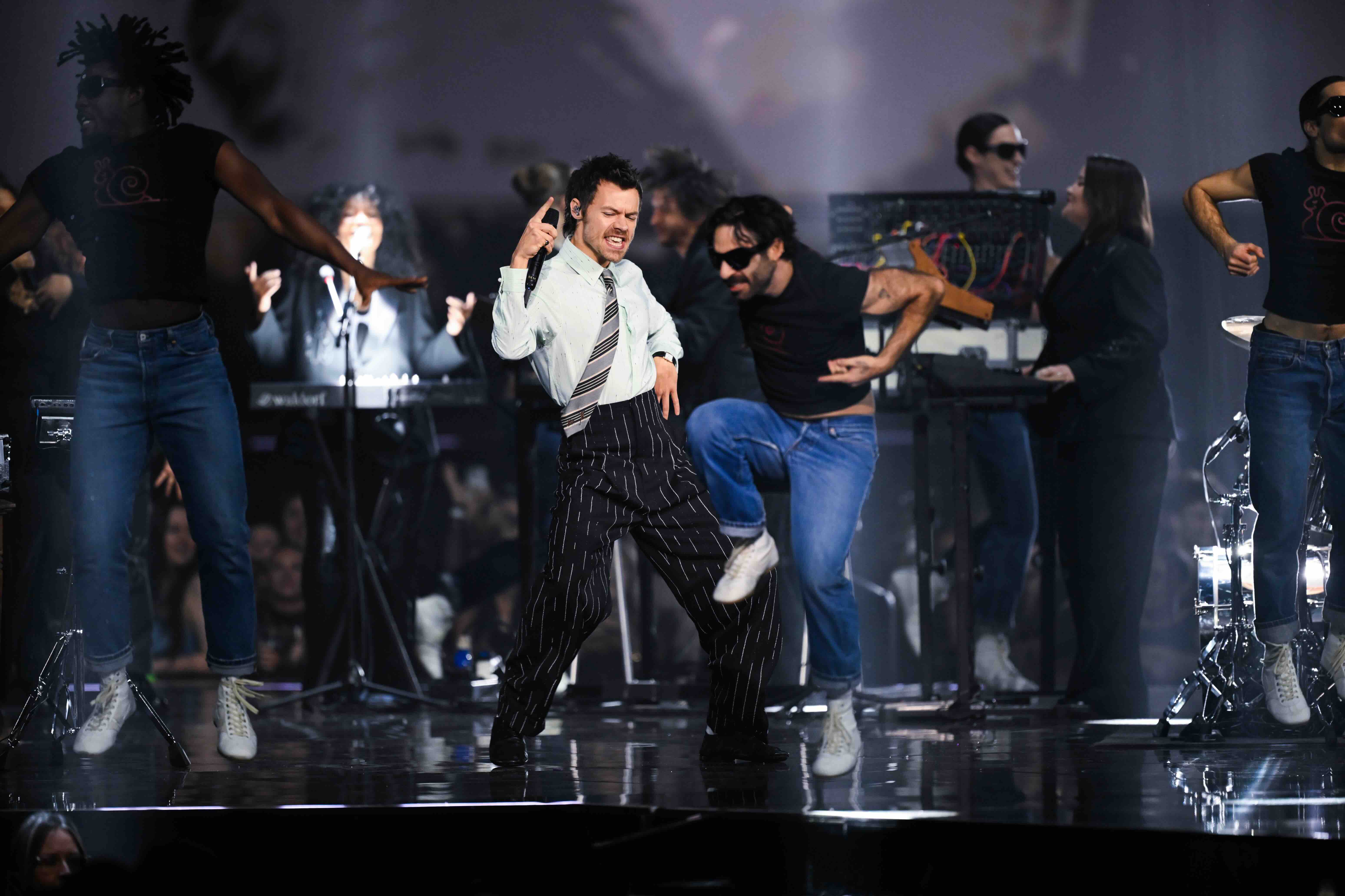 MANCHESTER, ENGLAND - FEBRUARY 28: (EDITORIAL USE ONLY) Harry Styles on stage during The BRIT Awards 2026 at Co-op Live on...