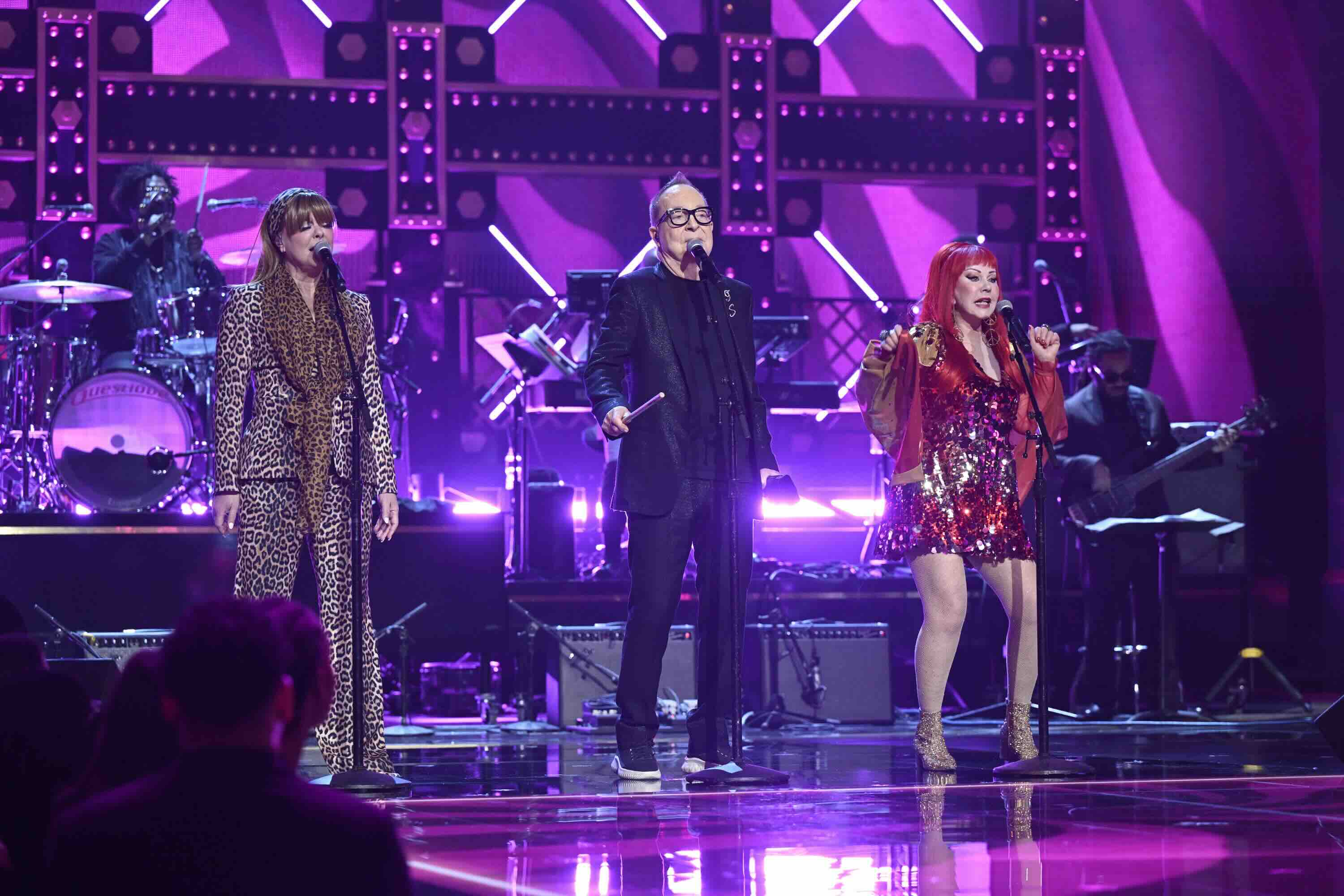 SNL50: THE HOMECOMING CONCERT -- Pictured: (l-r) Cindy Wilson, Fred Schneider, Kate Pierson of The B-52's perform on Frida...