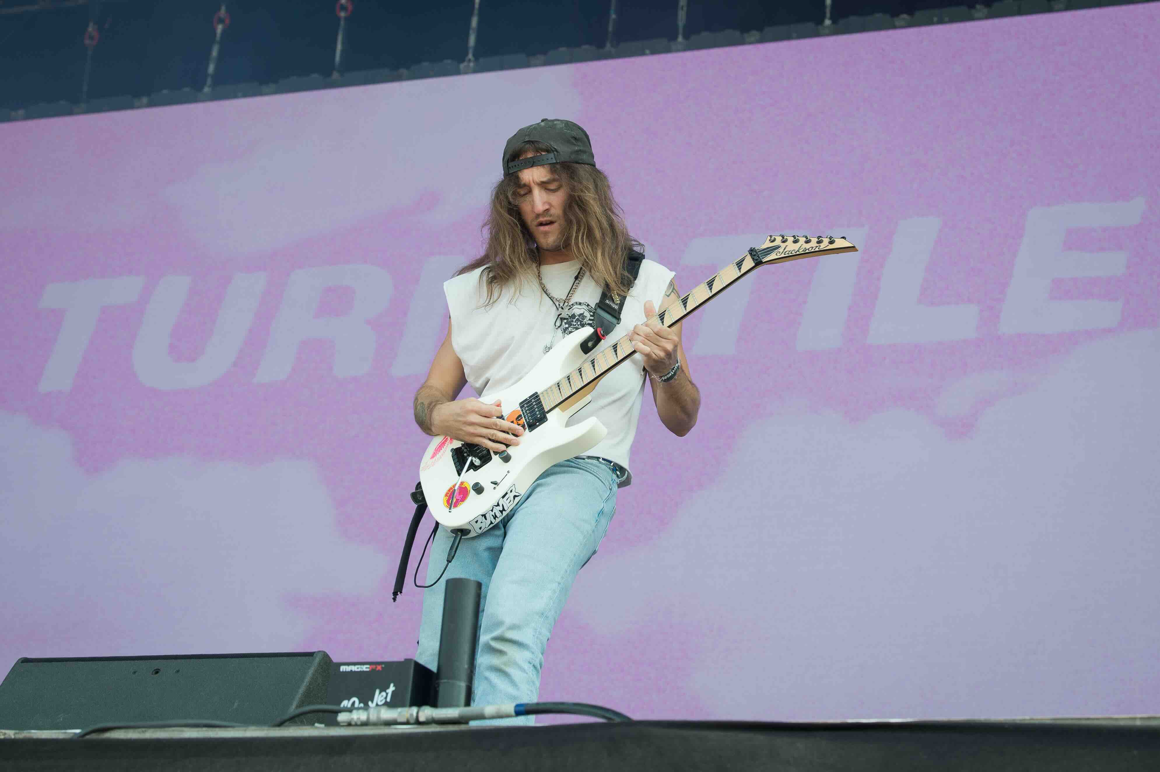 PARIS, FRANCE - JULY 17: Brady Ebert from Turnstile performs during Lollapalooza Paris Festival at Hippodrome de Longchamp...