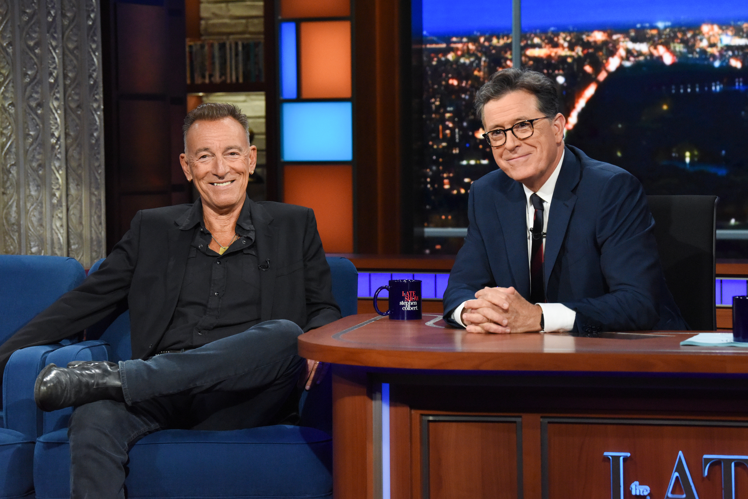 NEW YORK - OCTOBER 25: The Late Show with Stephen Colbert and guest Bruce Springsteen during Monday's October 25, 2021 sho...