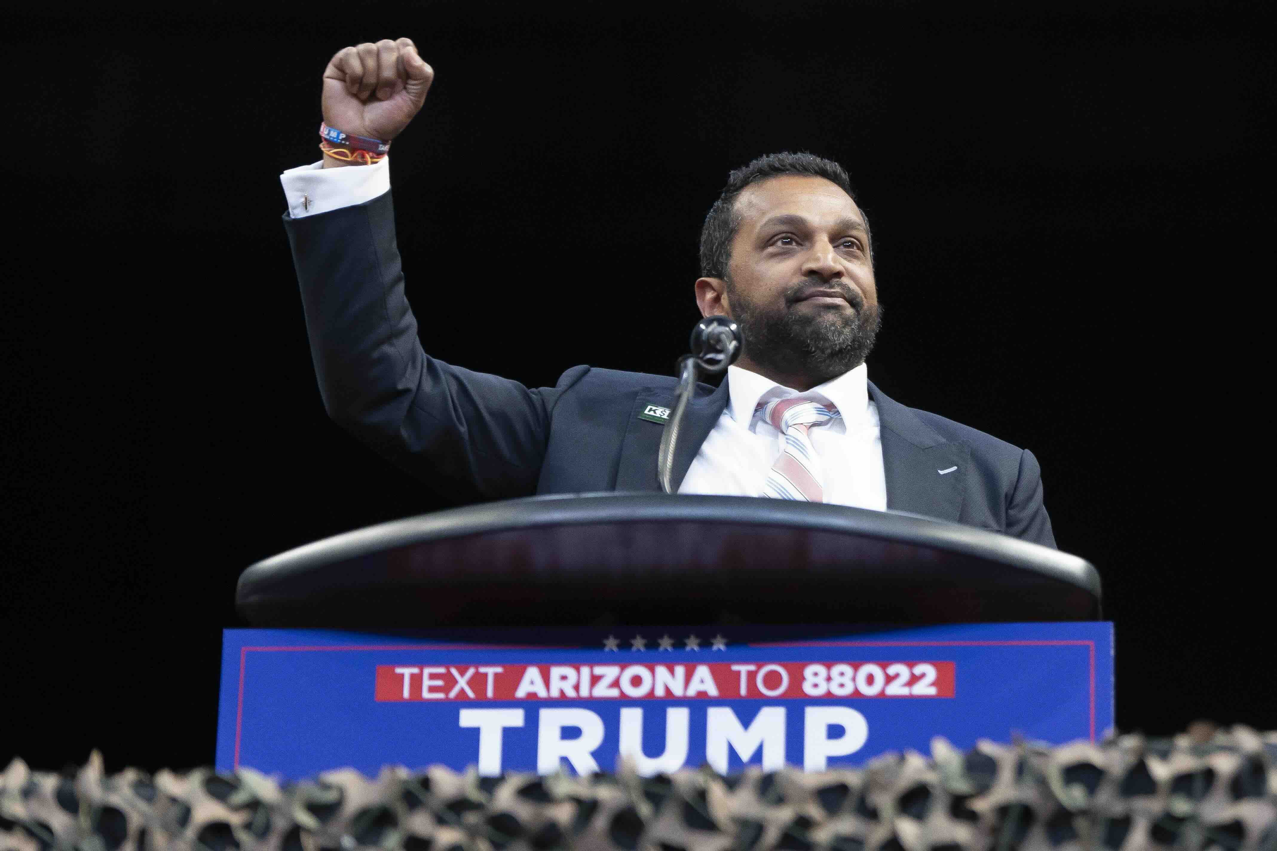 PRESCOTT VALLEY, ARIZONA - OCTOBER 13: Former Chief of Staff to the U.S. Secretary of Defense Kash Patel speaks during a c...