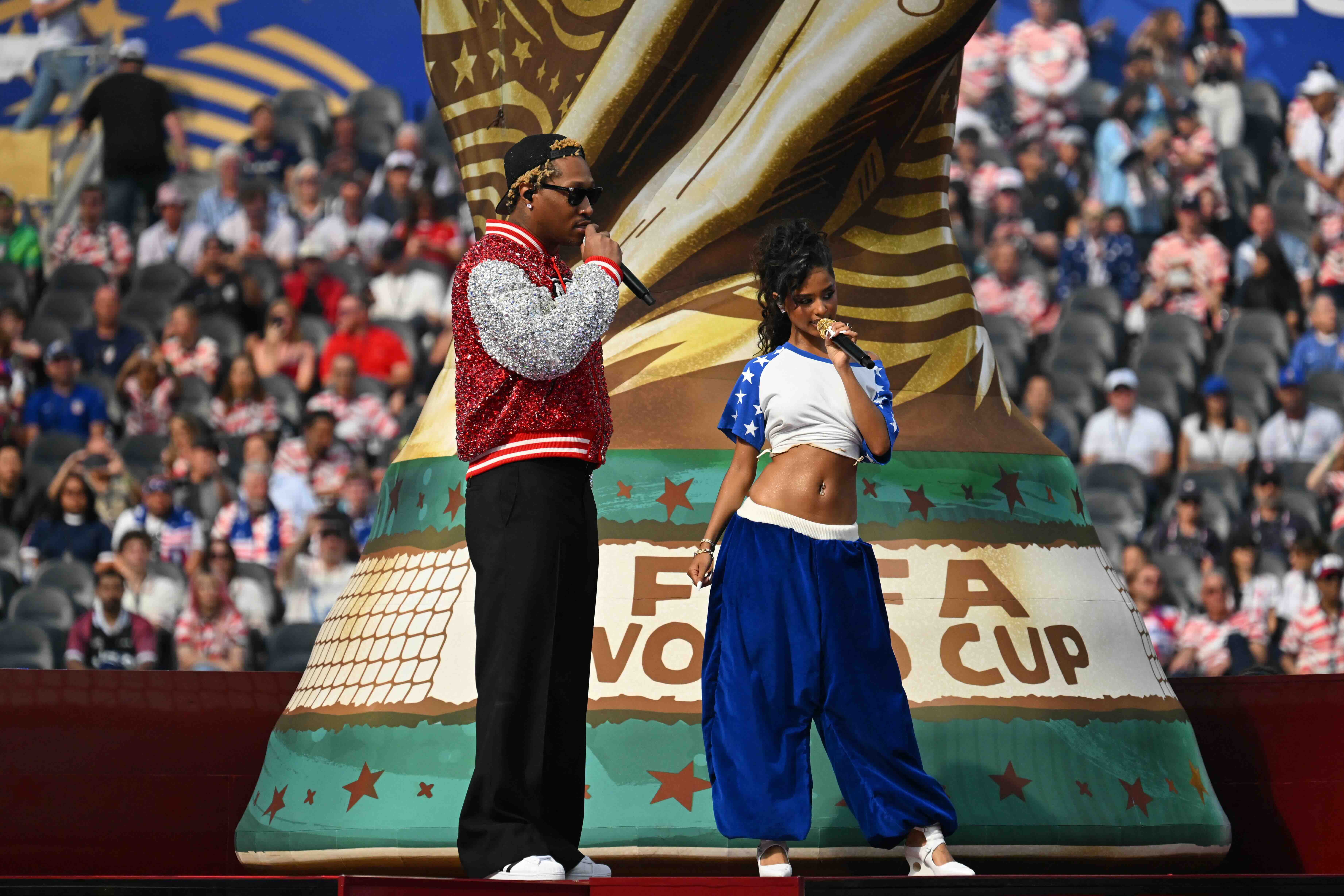 American rapper, singer-songwriter, and producer Future (L) and South African singer and songwriter Tyla (R) perform durin...