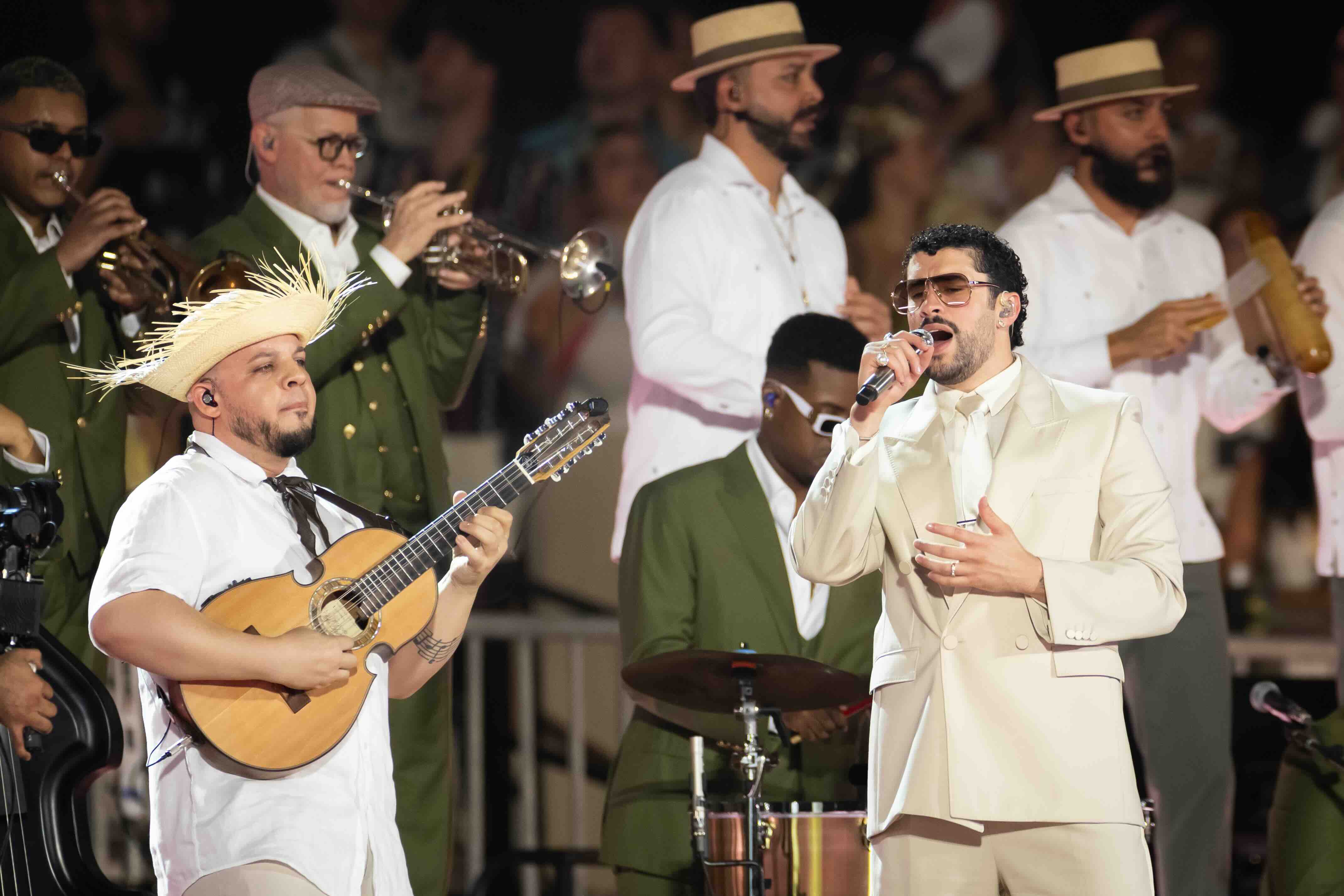 DUESSELDORF, GERMANY - JUNE 20: Bad Bunny performs during a concert at Merkur Spiel-Arena on June 20, 2026 in Duesseldorf,...