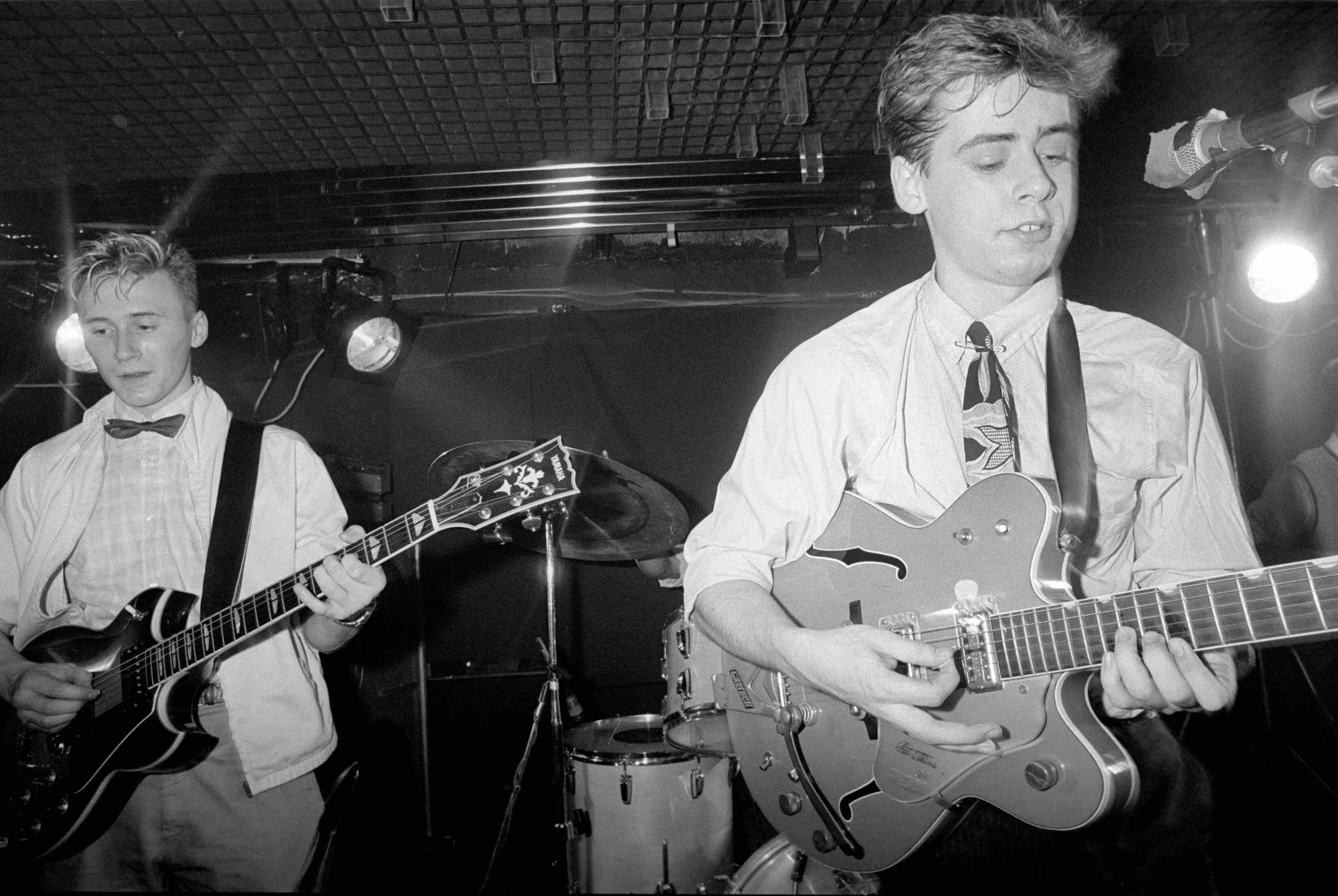 Haircut 100 performing at the Xclusiv Club, London, UK 7 October 1981 l-r Graham Jones,& Nick Heyward